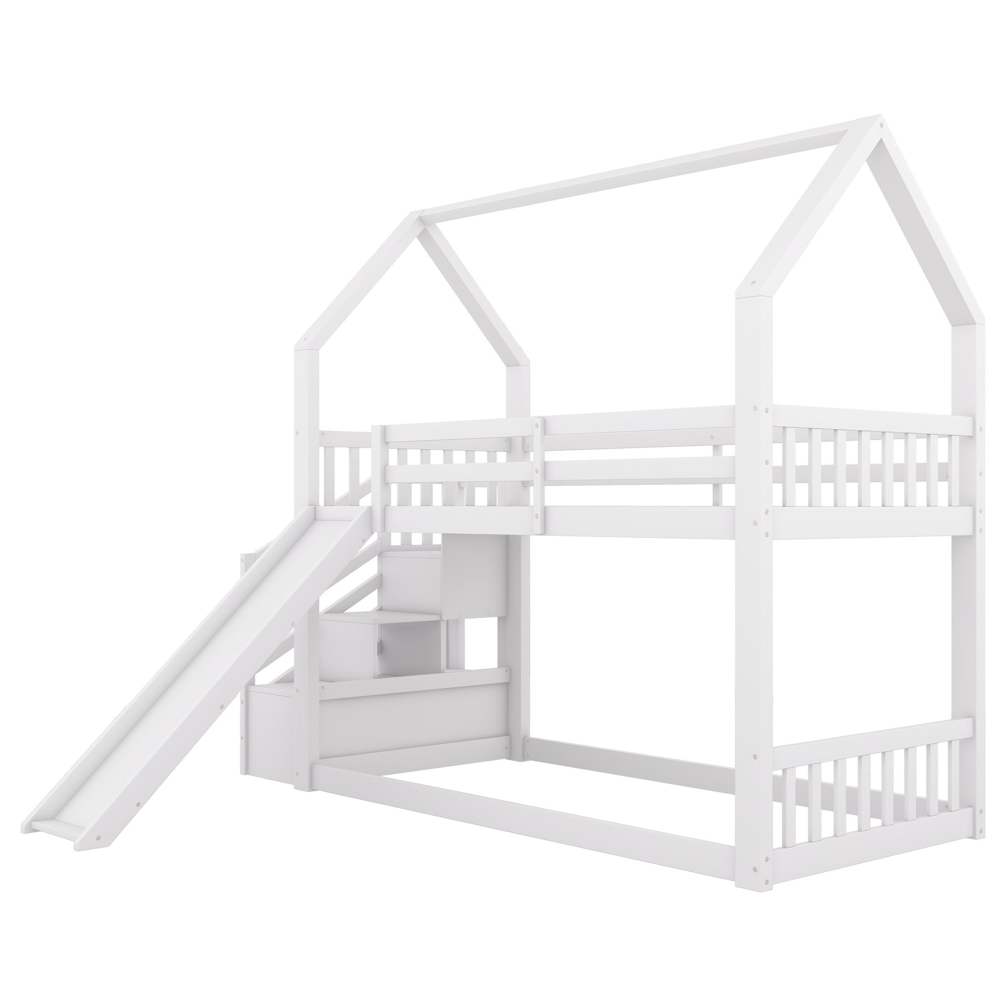 Logidon stapelbed met opbergtrap en glijbaan 90x200 wit