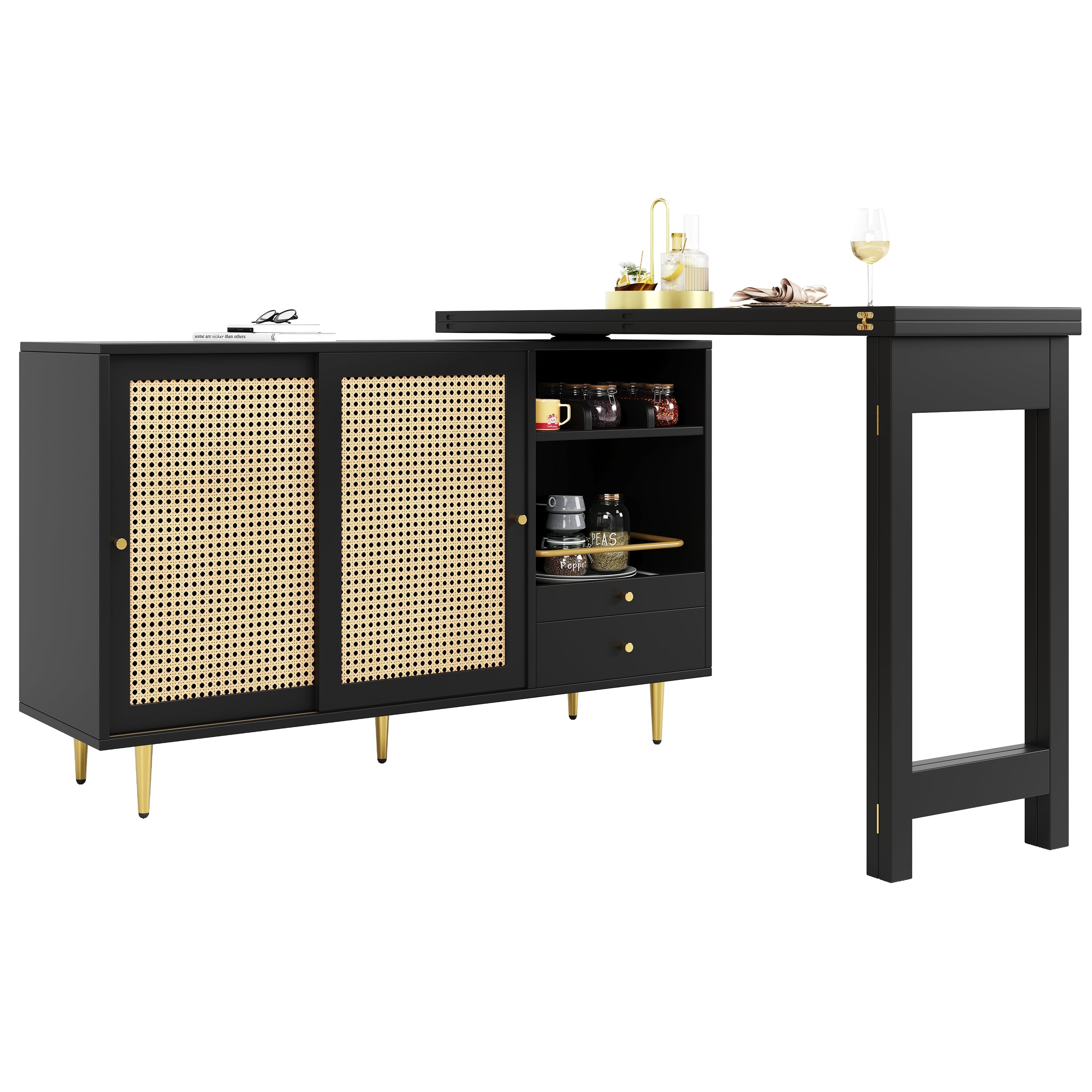 Logidon 360 graden draaibare bartafel met rotan deuropbergruimte zwart