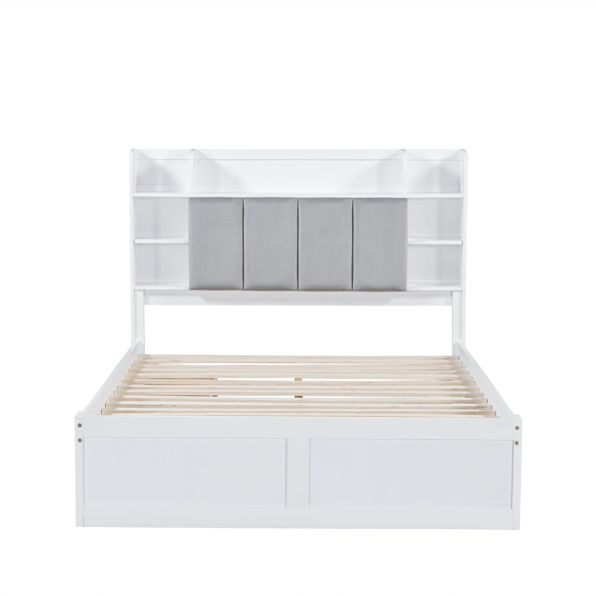 Logidon tweepersoonsbed witgrijs 140x200 cm plank drie lades op wielen
