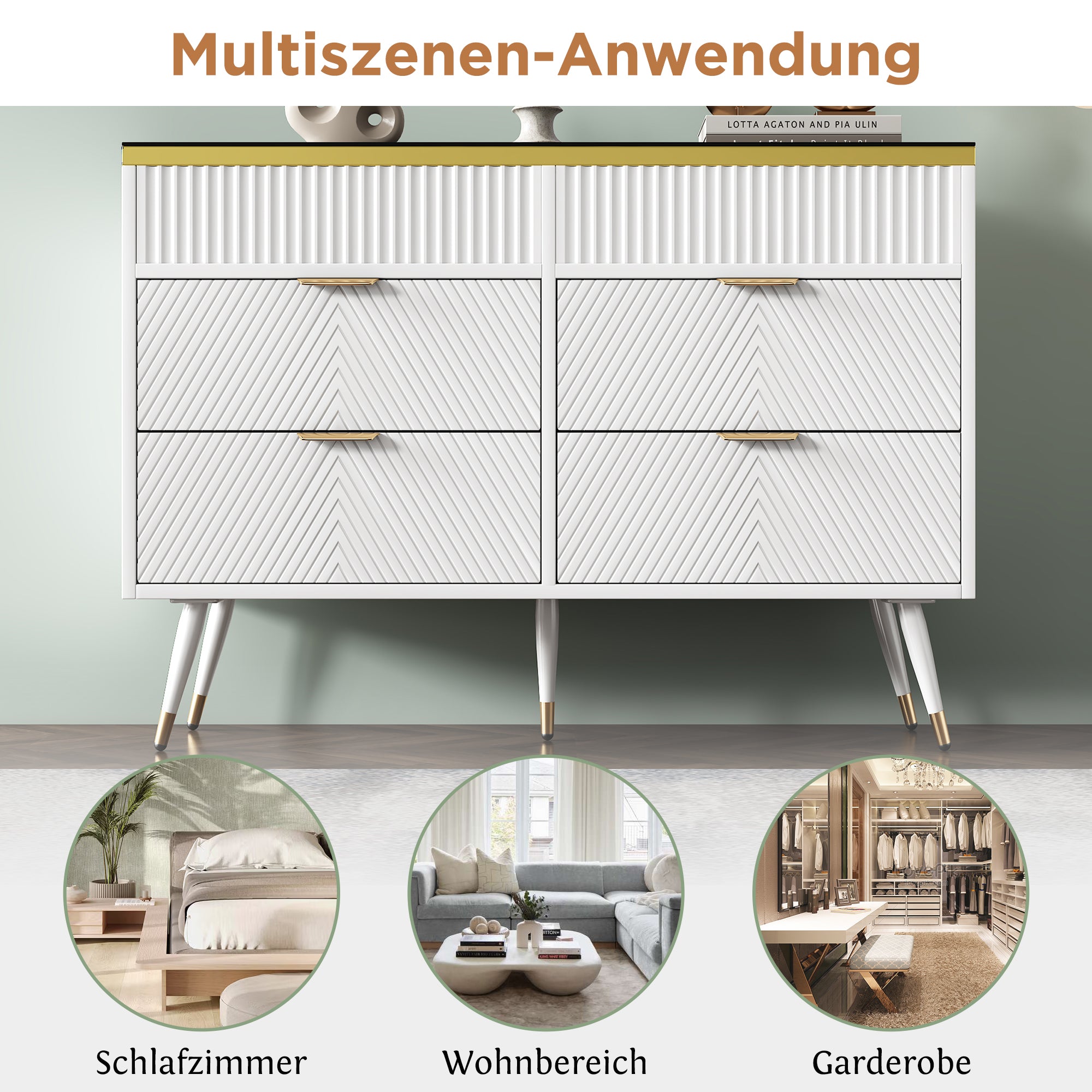 Logidon ladekast amber glazen dressoir 6 lades 120x40x76 wit
