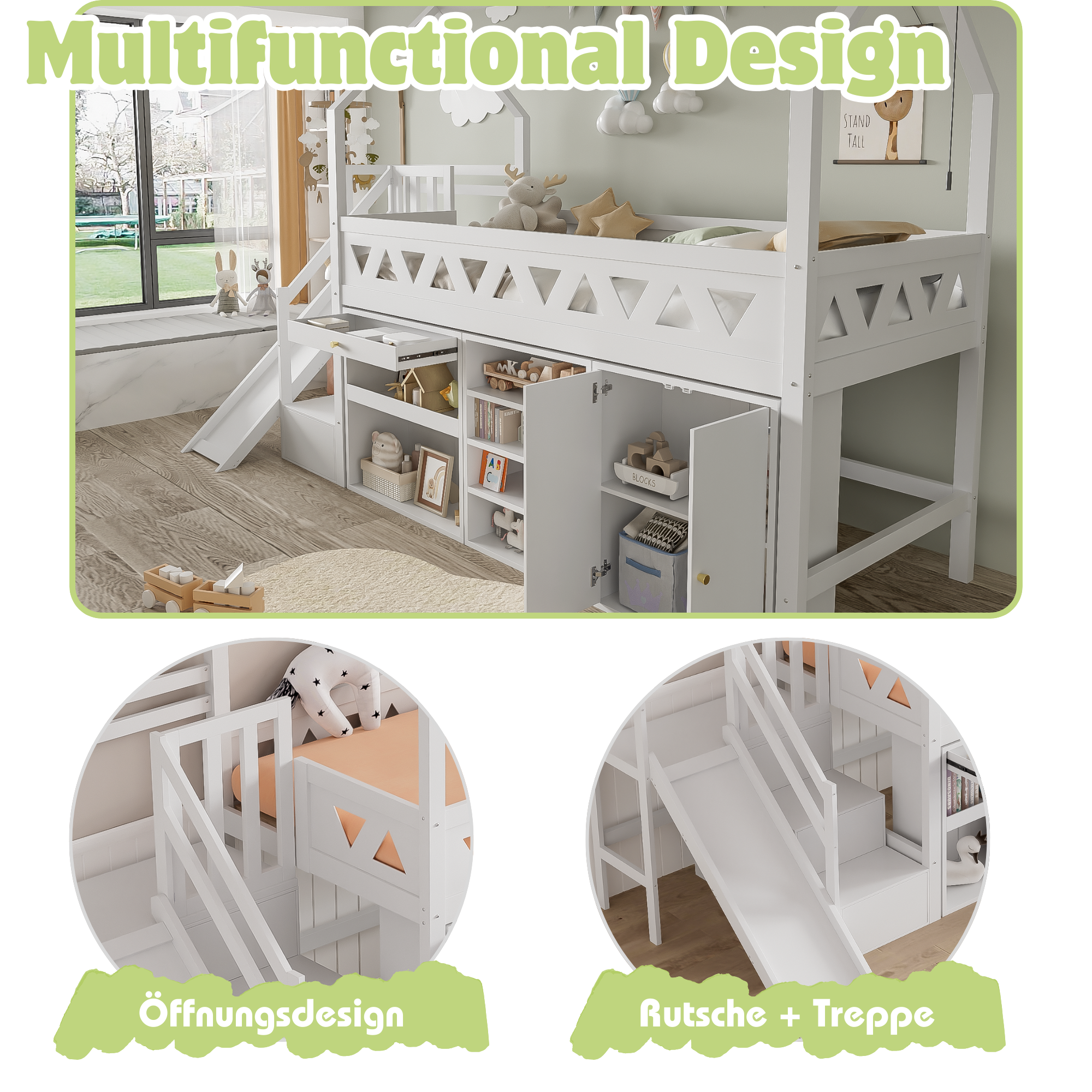 Logidon Kinderbed Wit 90x200 Met Glijbaan En Trap