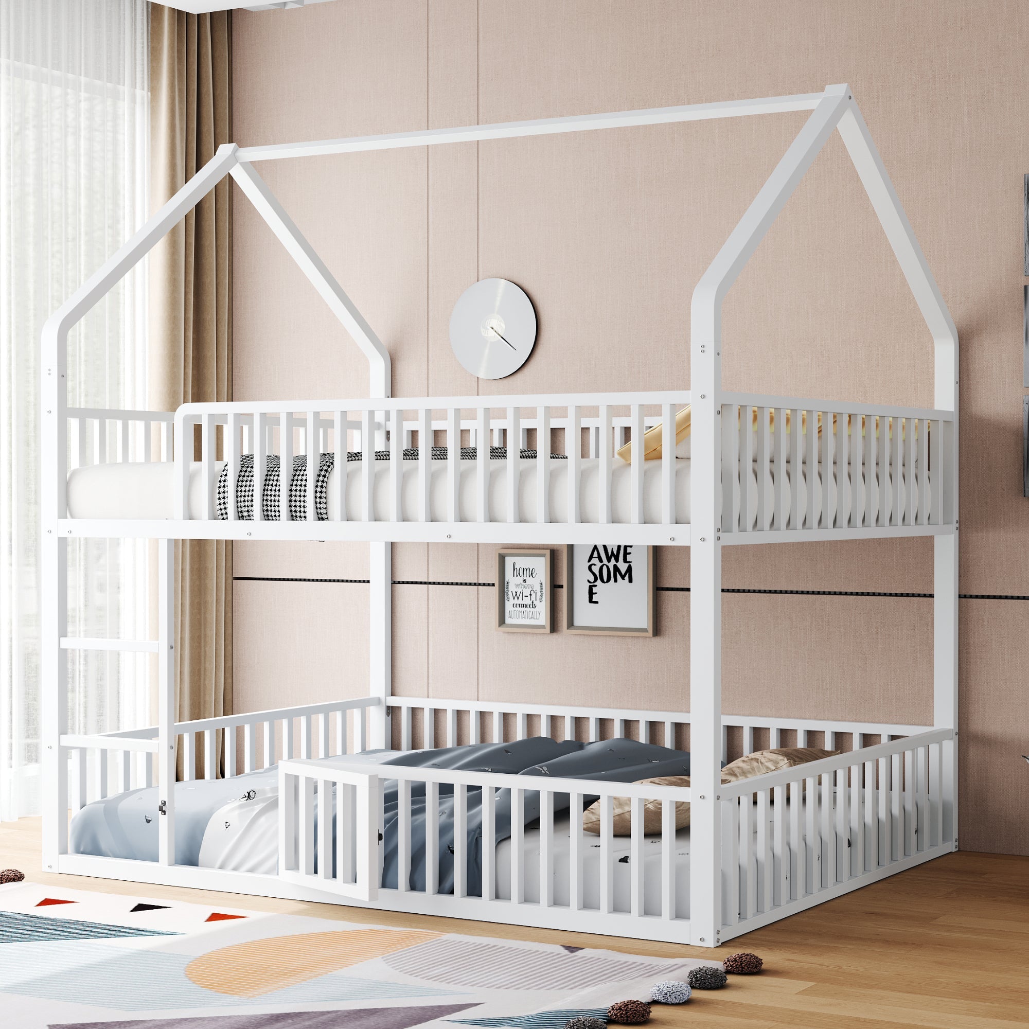 Logidon stapelbed 140x200 cm metalen hoogslaper witte trap familiebed