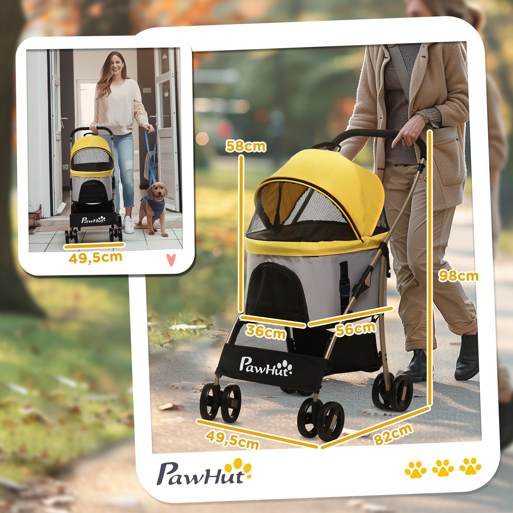 Logidon Hondenkar 2-in-1 Trolley Draagtas Geel Opvouwbaar