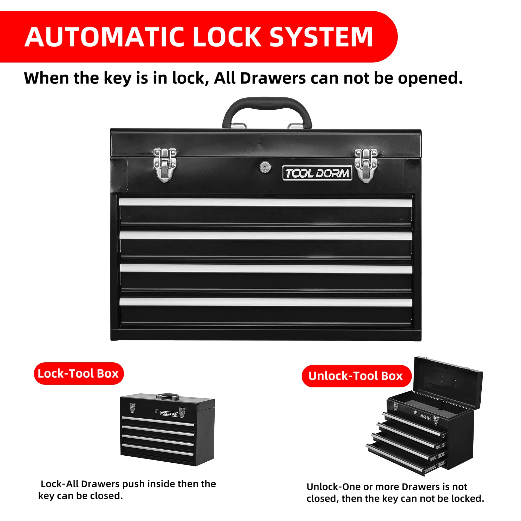 Logidon Metal Tool Box 20.3 Inch Four Drawers With Lock