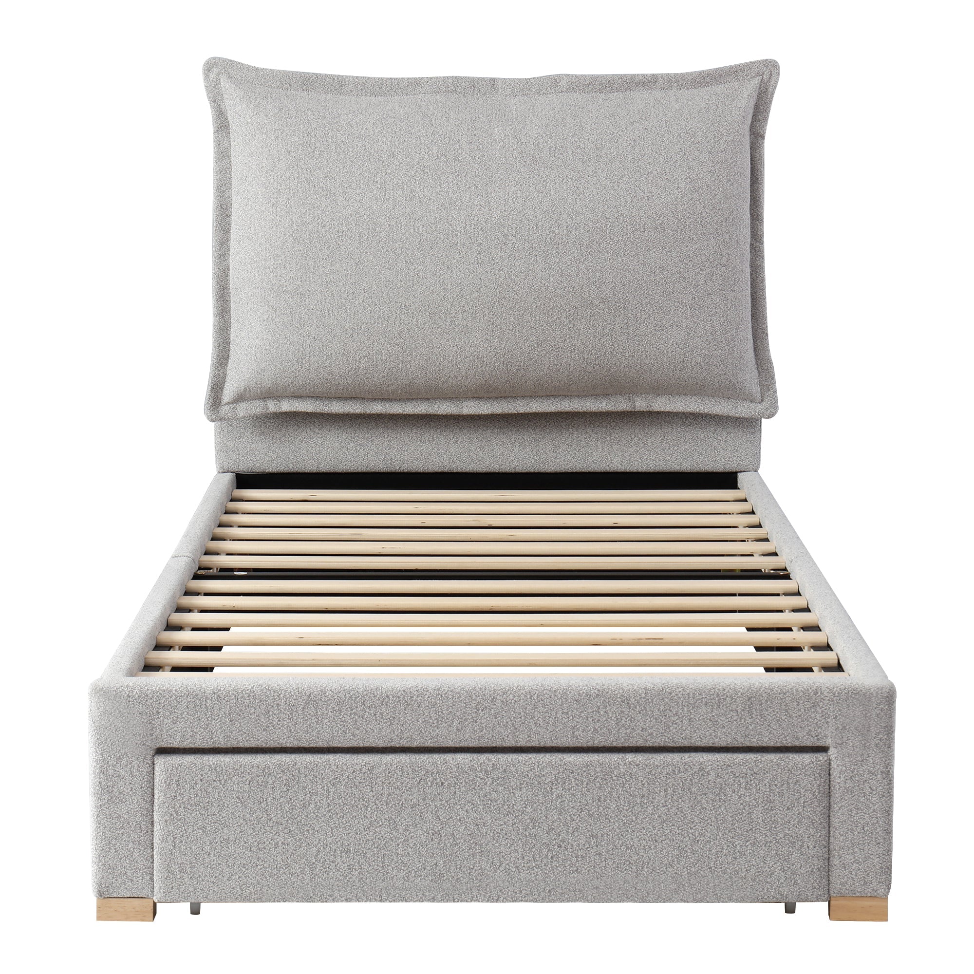 Logidon gestoffeerd bed 90x200 cm functioneel bed grote lade grijze chenille