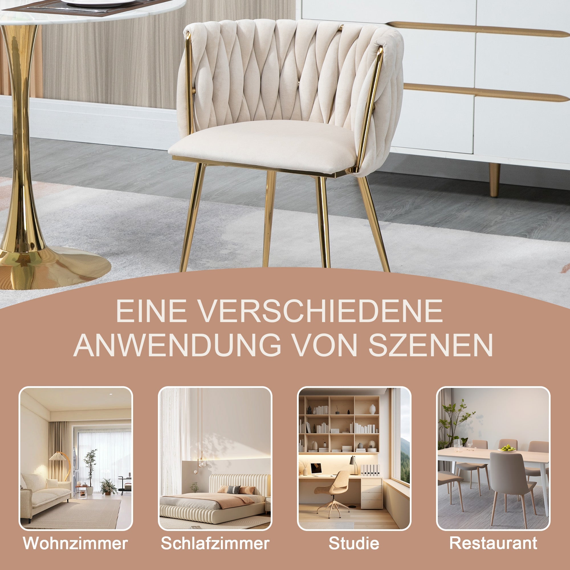 Logidon Lux fluwelen eetkamerstoelen ivoorgouden poten set van twee