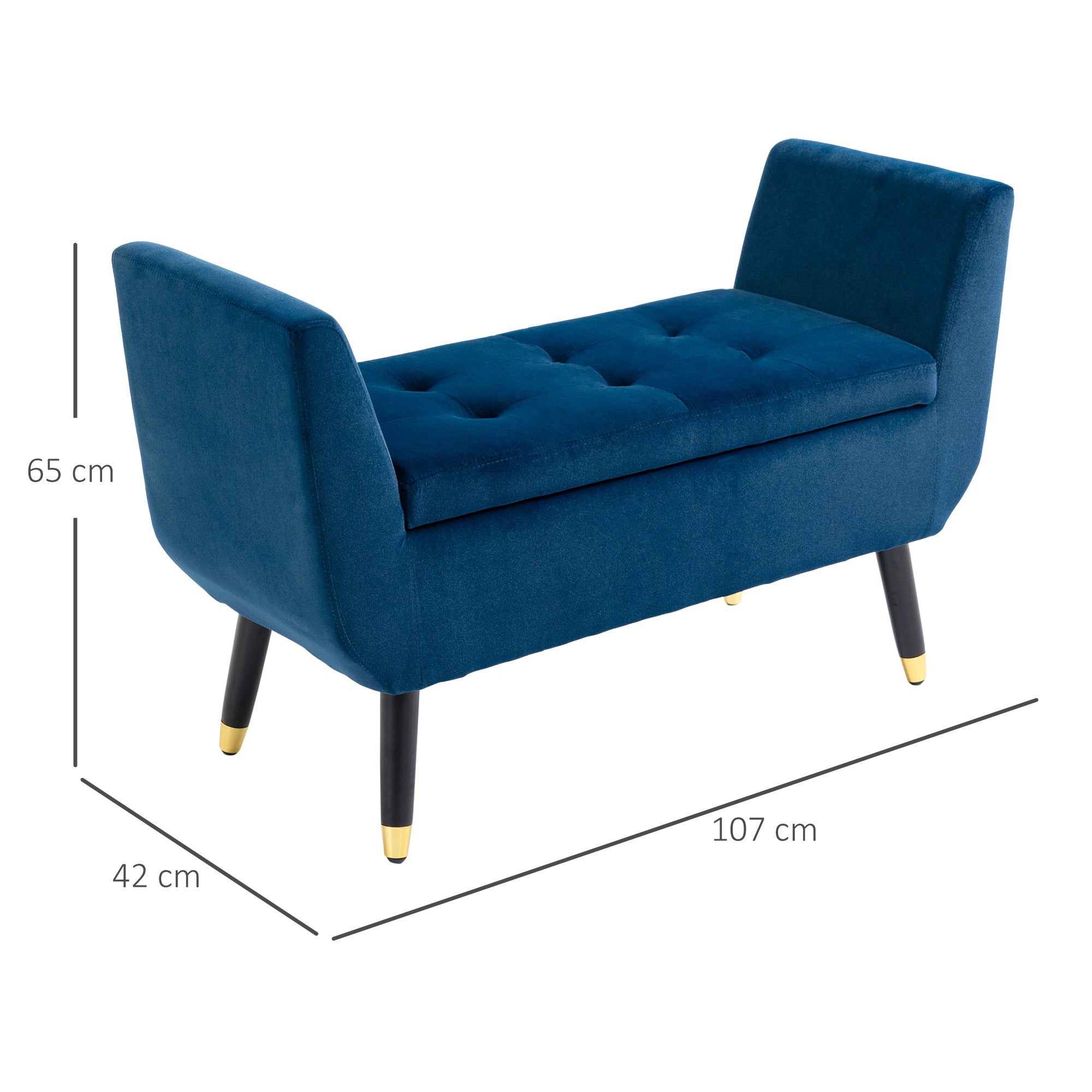 Logidon luxe bank met opbergruimte en armleuningen blauw 107x42x65 cm