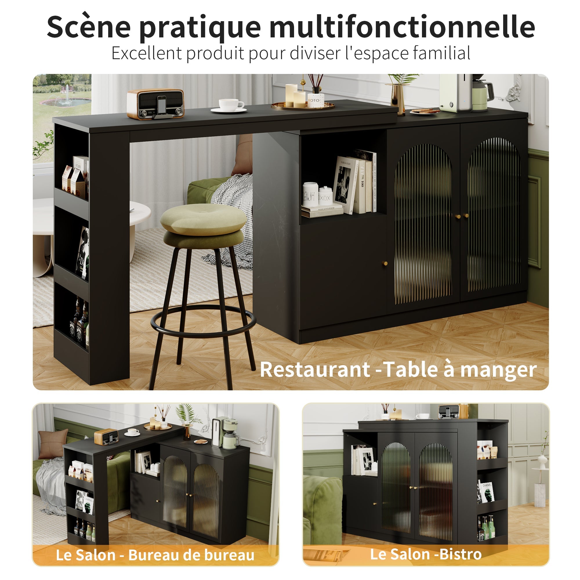 Logidon 360° Rotating Bar Table Black 120x40x97 cm Glass Doors