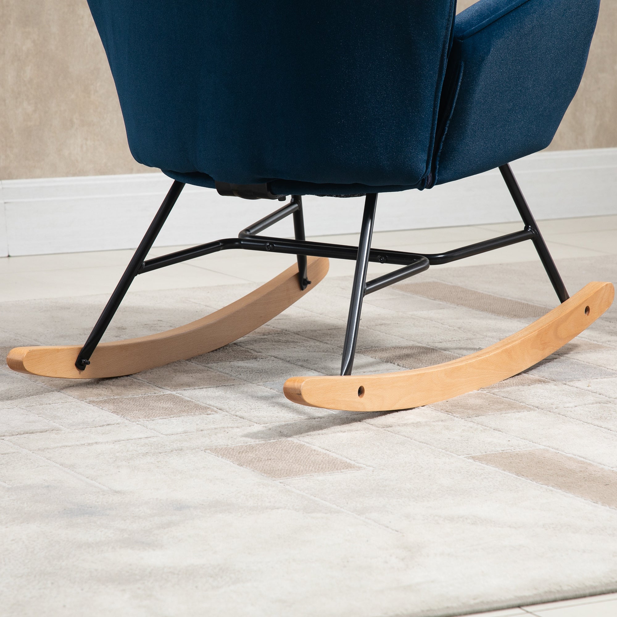 Logidon Schommelstoel met Oren Blauw Fluweel Heerlijk zitcomfort
