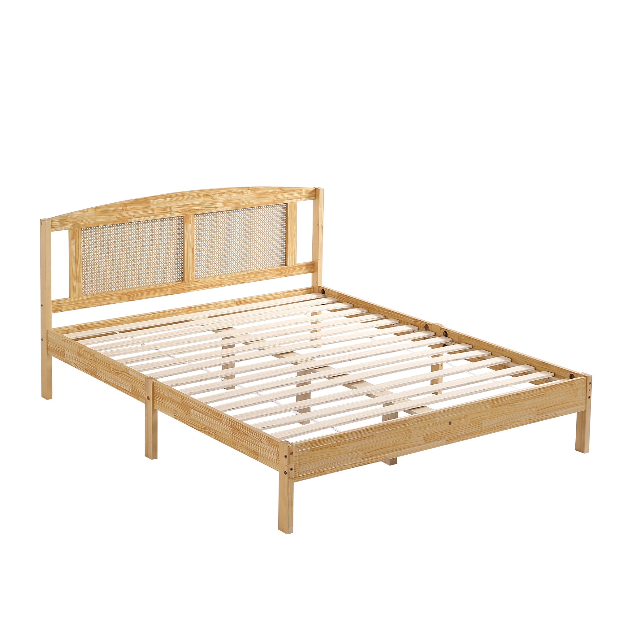 Logidon double bed 160x200 cm wood with natural rattan 15 slats