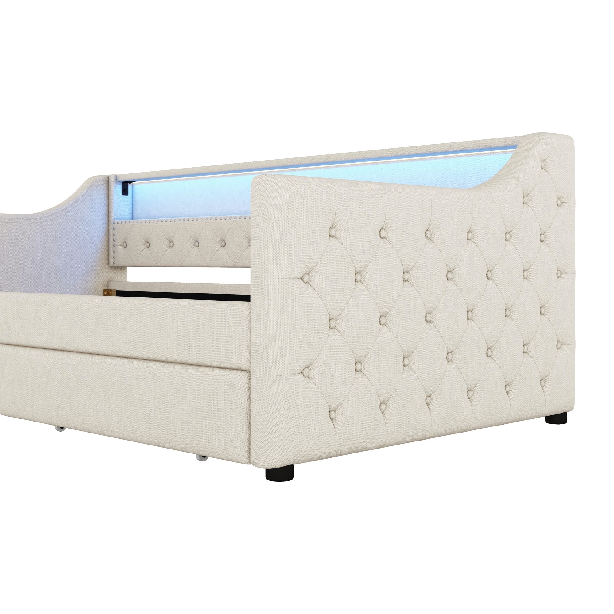 Logidon Daybed 90x200 beige slaapbank met lattenbodem USB-oplaadaansluiting