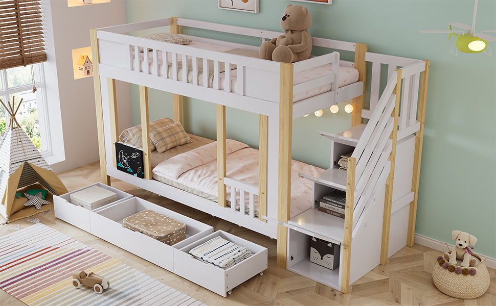 Logidon stapelbed kinderhoogslaper met trapkast opbergruimte 90x200