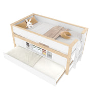 Logidon halfhoogsbed 90x200 wit naturel met onderschuifbed en opbergruimte