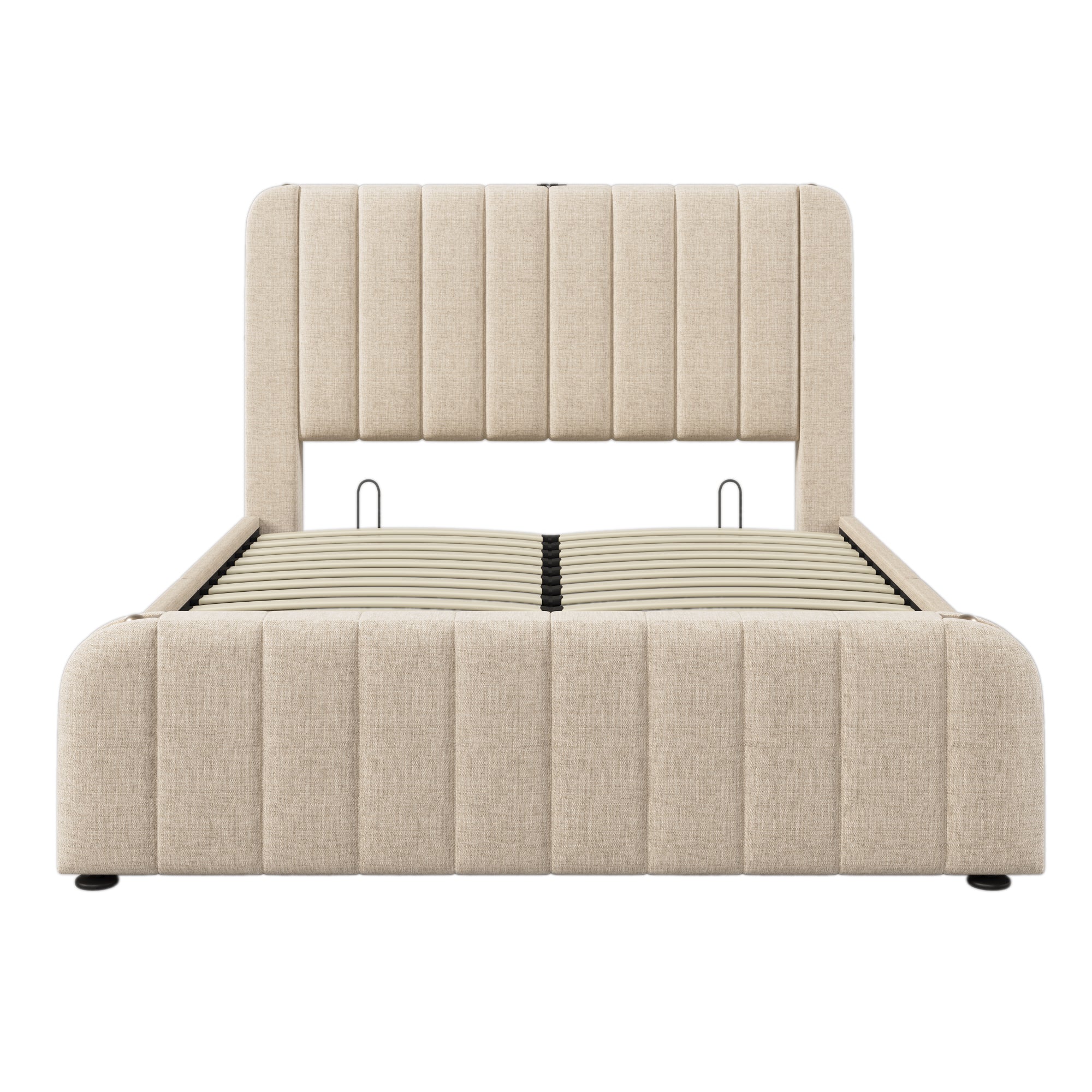 Logidon gestoffeerd bed 140x200 cm beige linnen USB Type-C oplaadfunctie hoofdeinde
