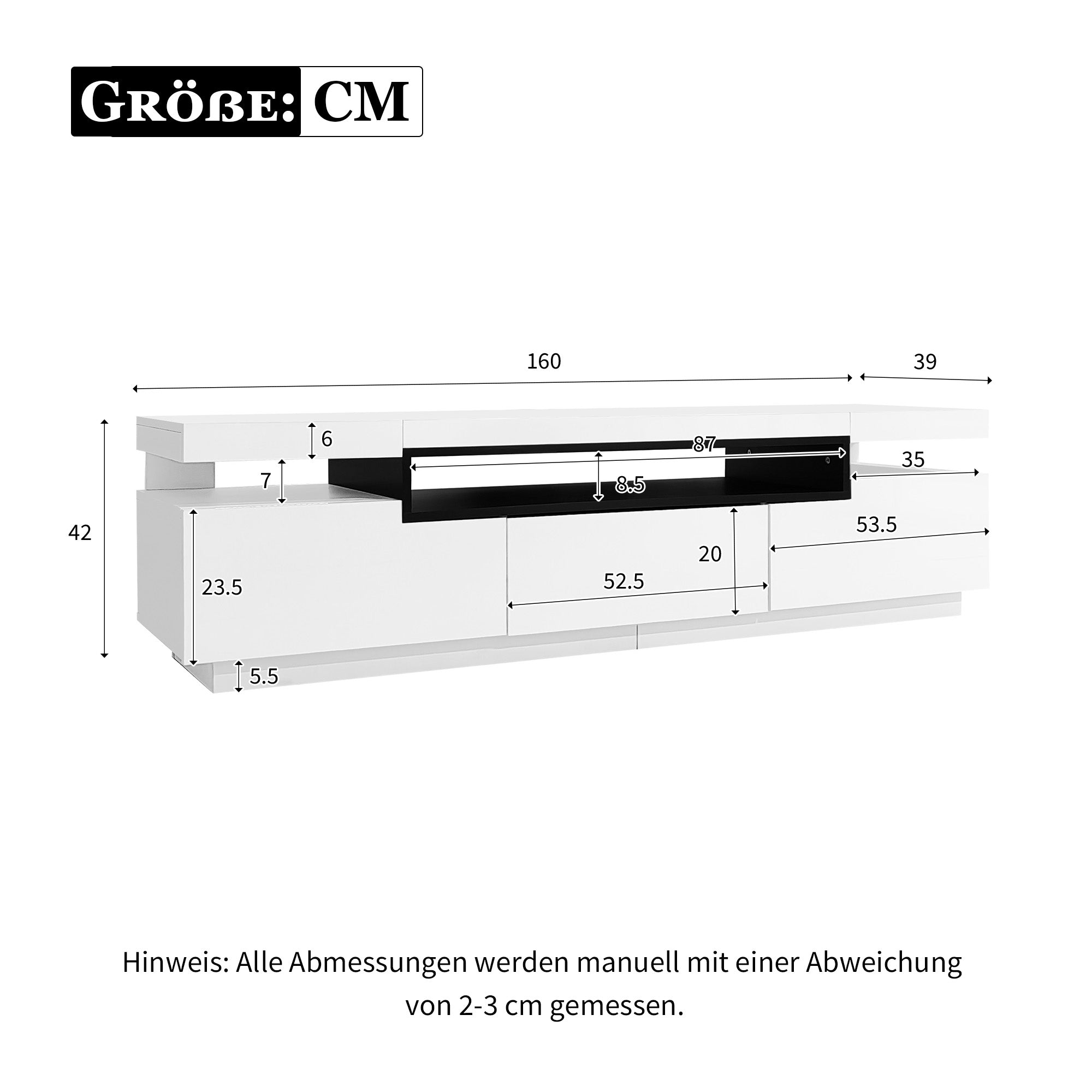 Logidon Elegant hoogglans TV-meubel wit 160x39x42cm met LED