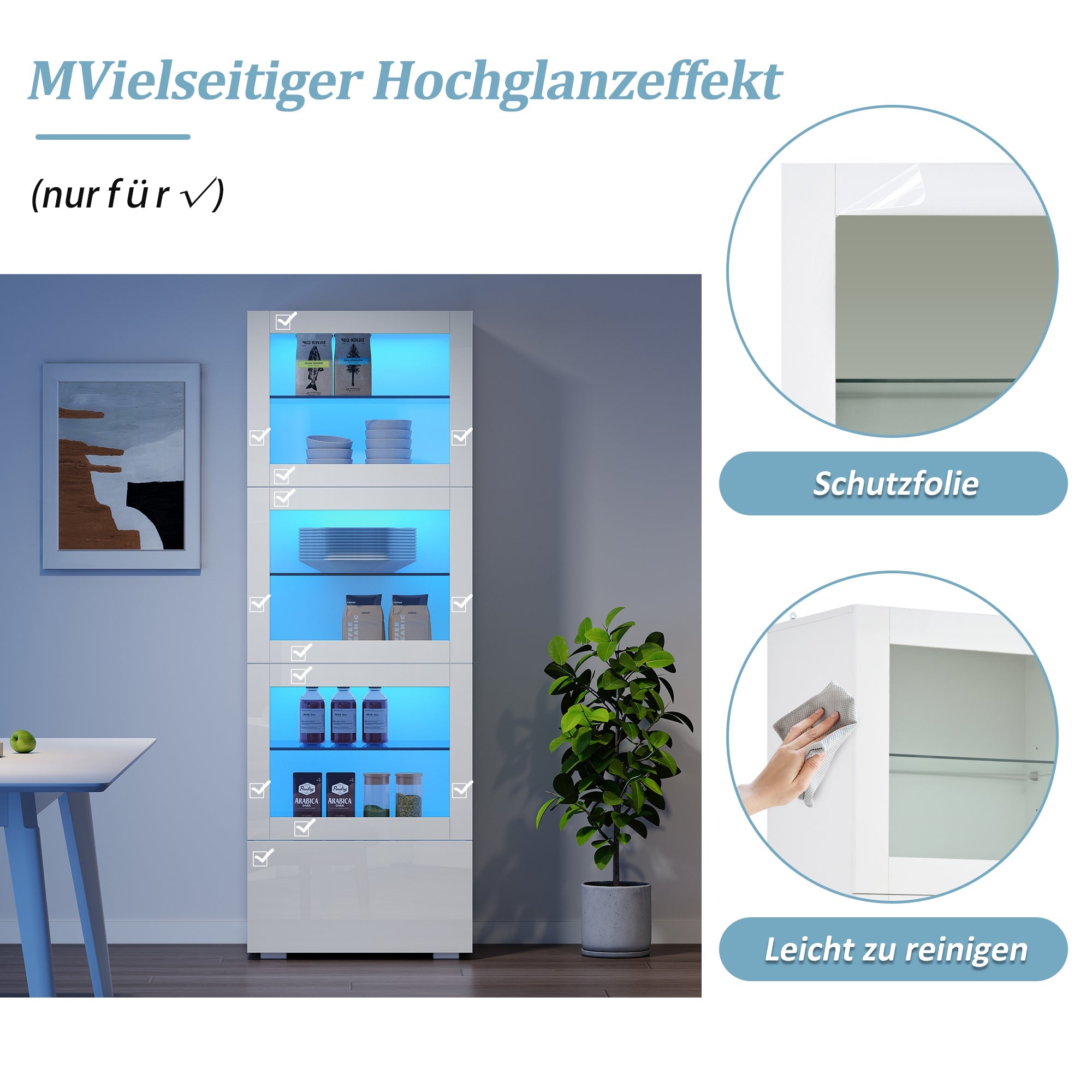 Logidon vitrine 60x40x173 cm wit hoogglans LED verlichting