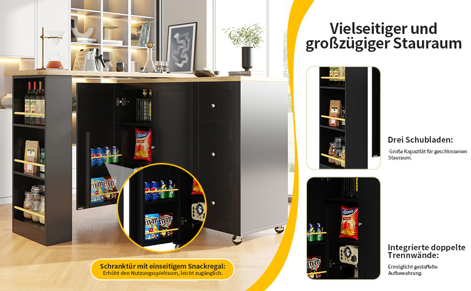 Logidon 360 graden draaibare eettafel zwart 138-209x39x104 met wielen