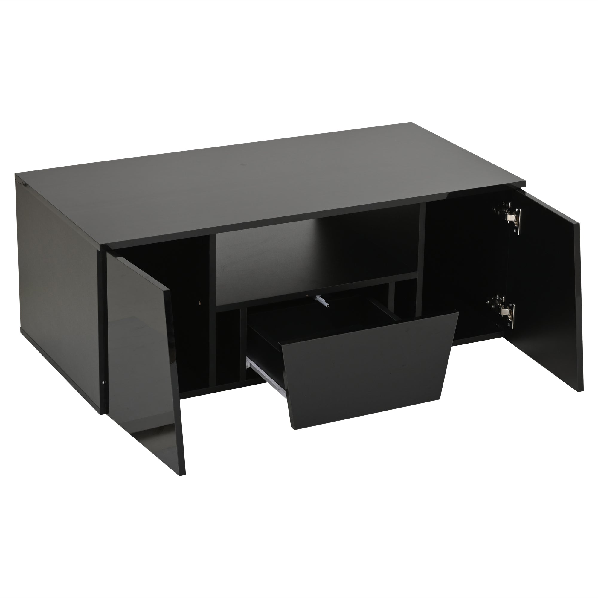 Logidon coffee table 100x50x40 cm black with LED 2 cabinets 1 drawer
