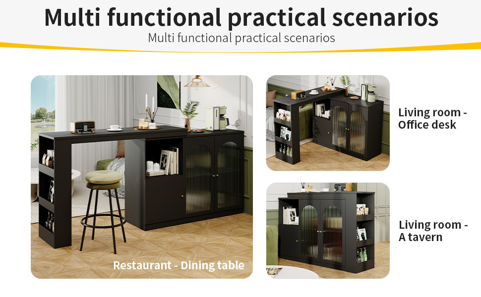 Logidon 360° Rotating Bar Table Black 120x40x97 cm Glass Doors