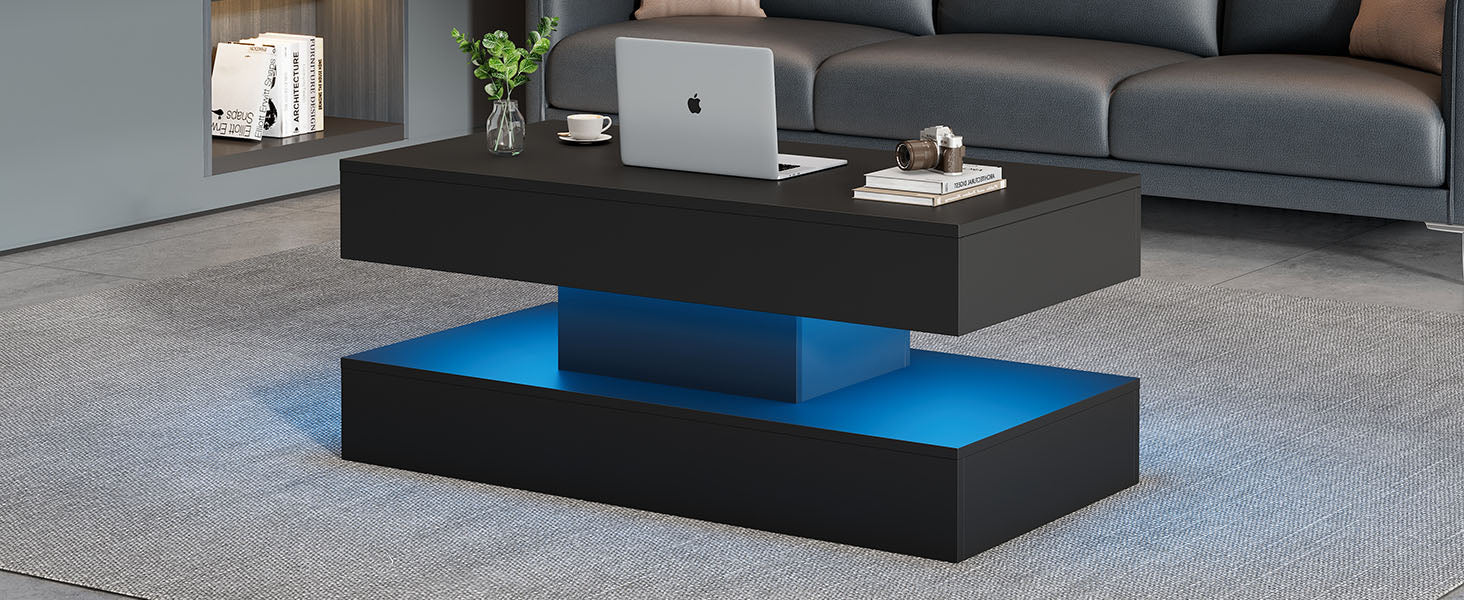 Logidon LED Salontafel met verborgen opbergruimte 100x50 cm Zwart