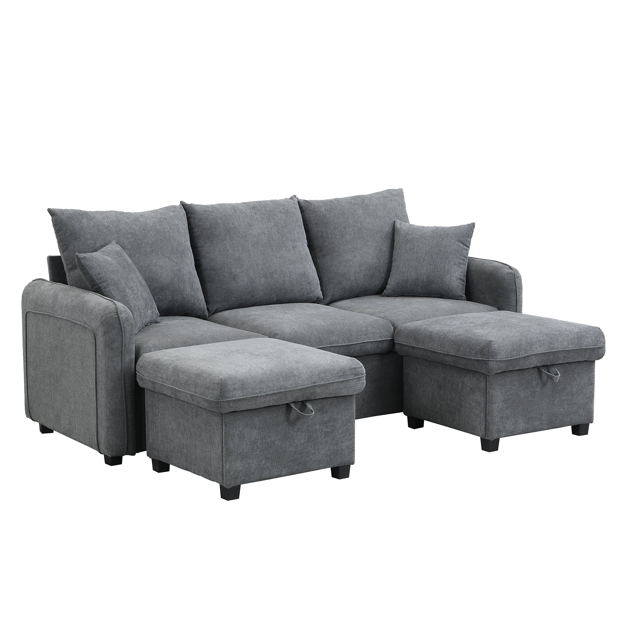 Logidon hoekbank U-vorm 3-zits grijs chenille en slaapfunctie