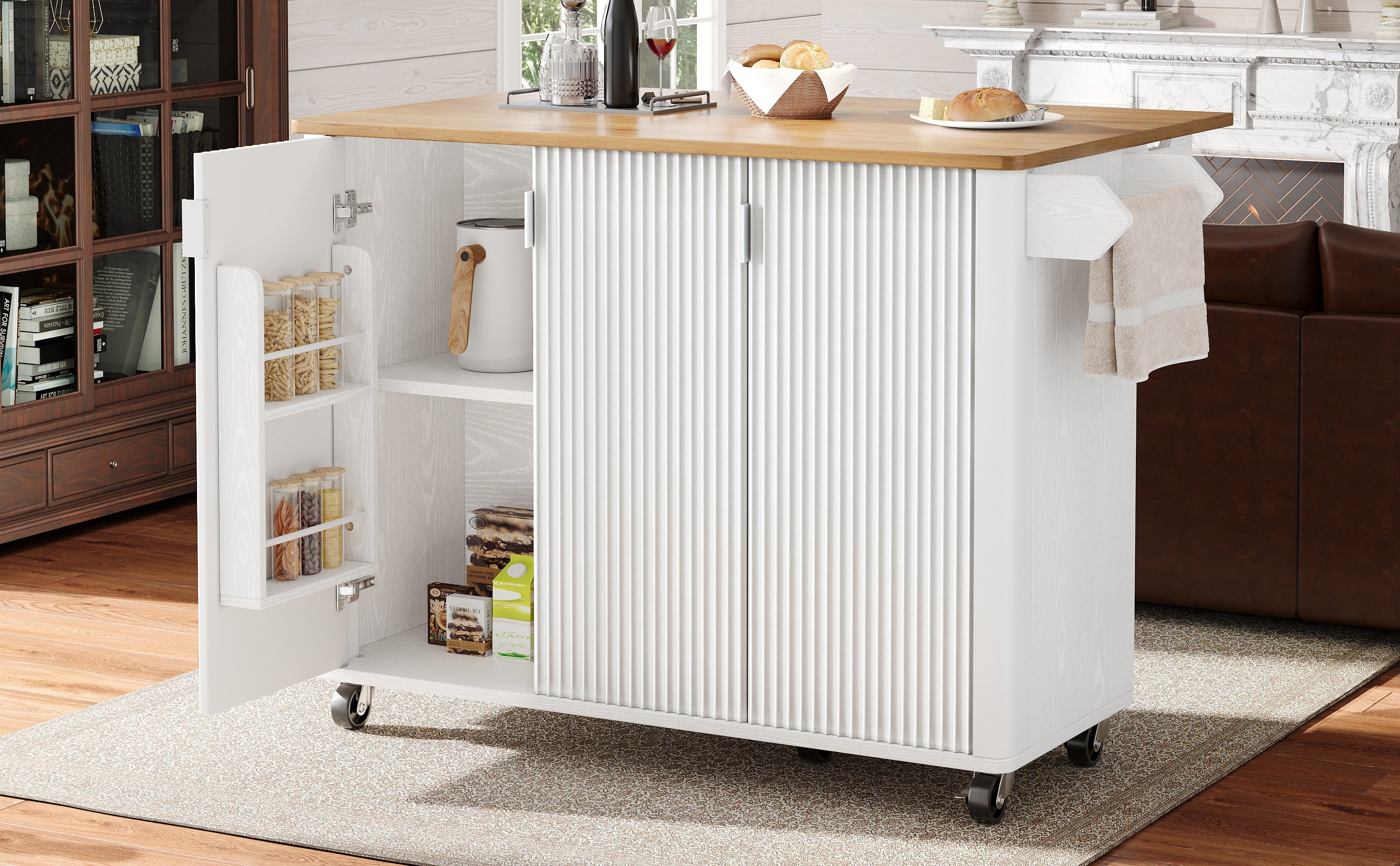 Logidon kitchen island 130x45(75)x92 cm white-black, extendable