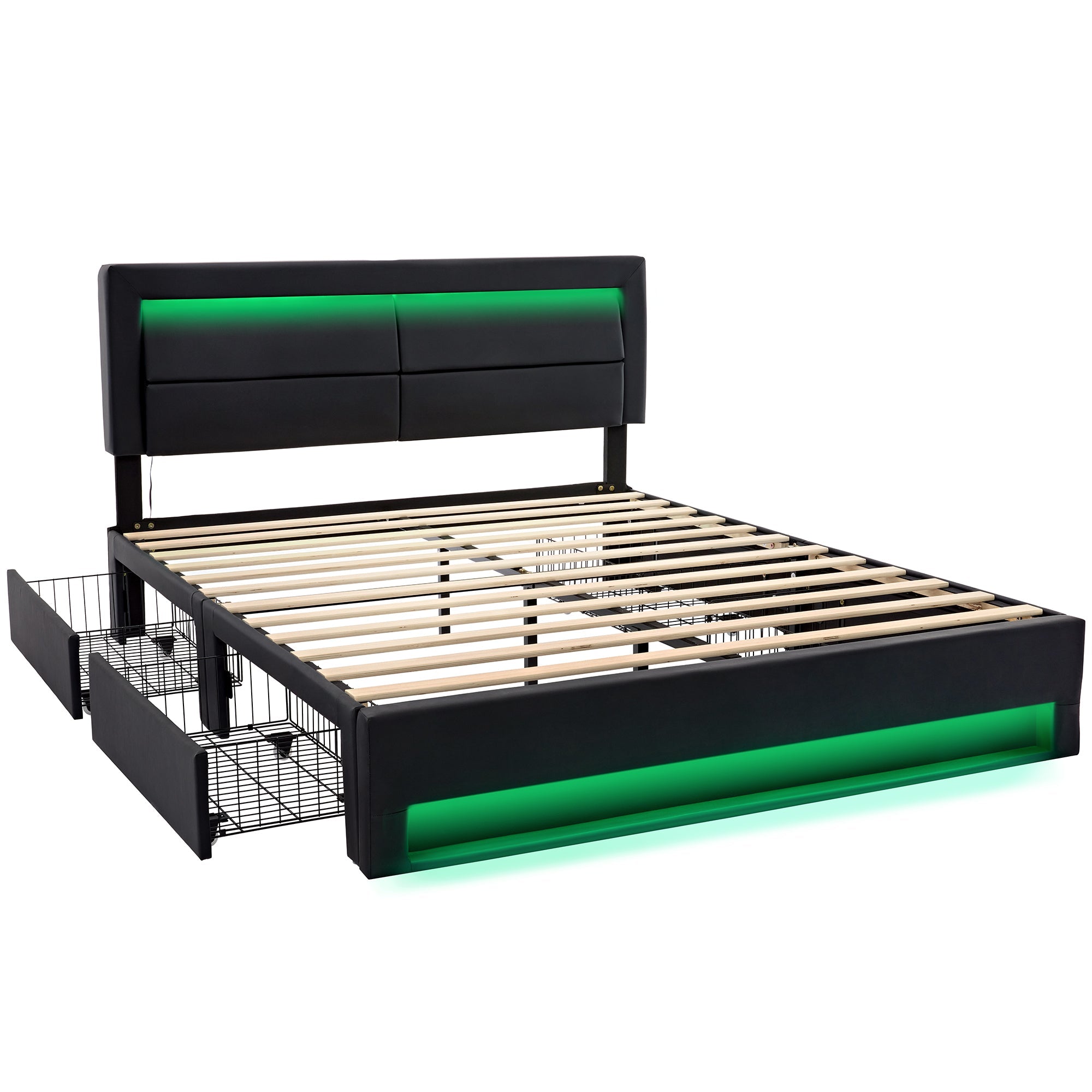 Logidon bed 140x190 cm met USB LED 4 lades zwart