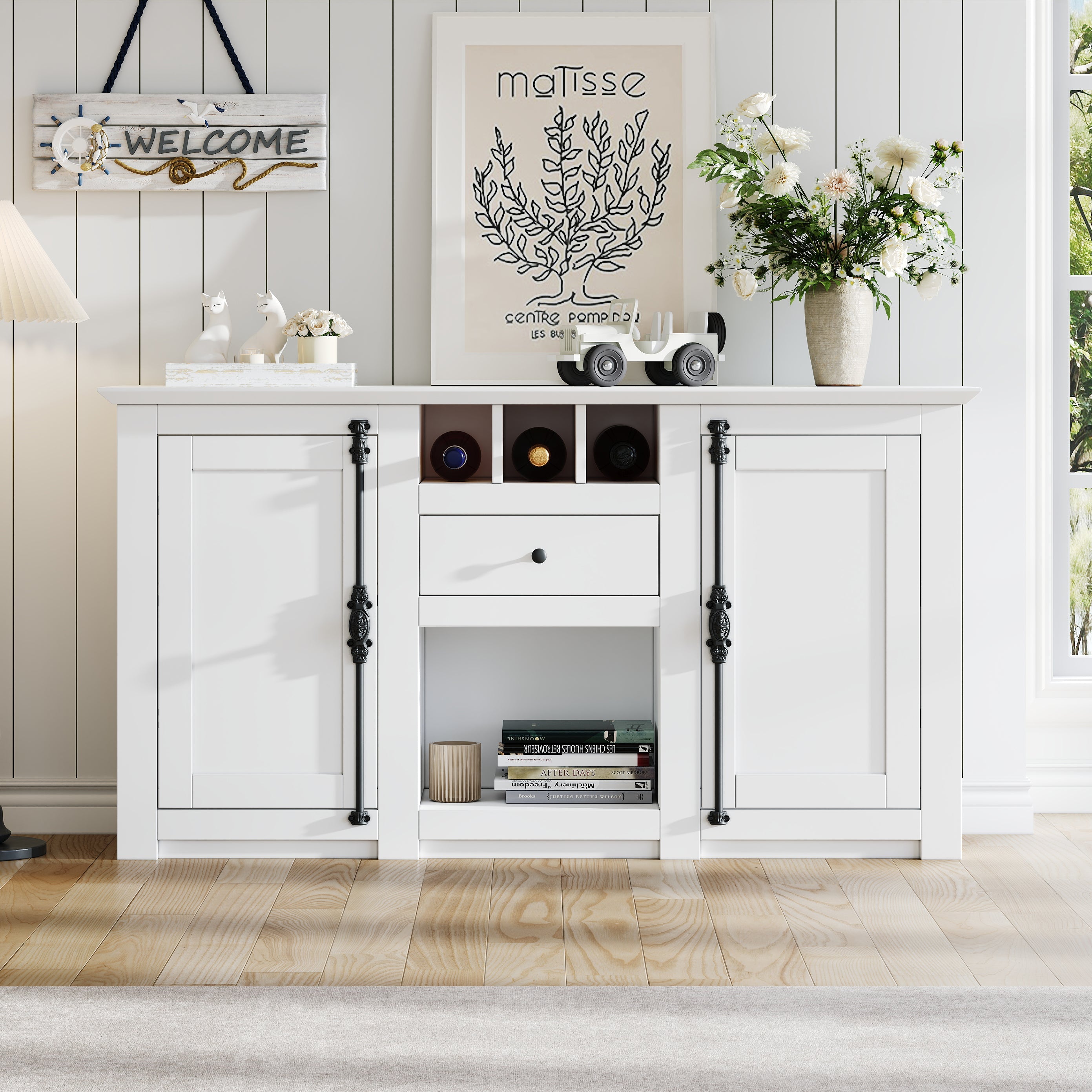 Logidon dressoir 130x35x70 cm wit 2 deuren, 1 lade, 3 wijnvakken