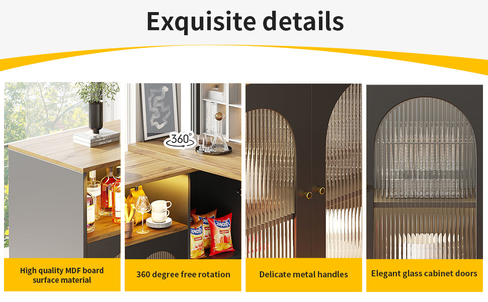 Logidon Draaibare Bartafel Mat Zwart 198x39x97 cm Met LED Glazen Deur