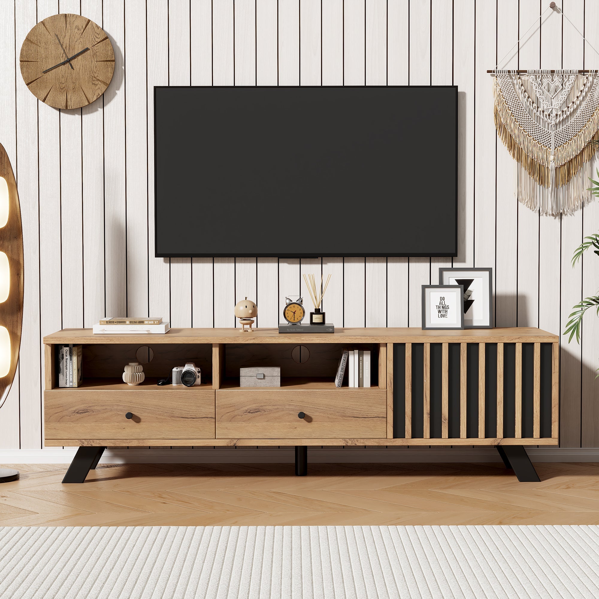 Logidon TV-meubel 150 x 38 x 44 cm natuurlijke houtlook 2 lades