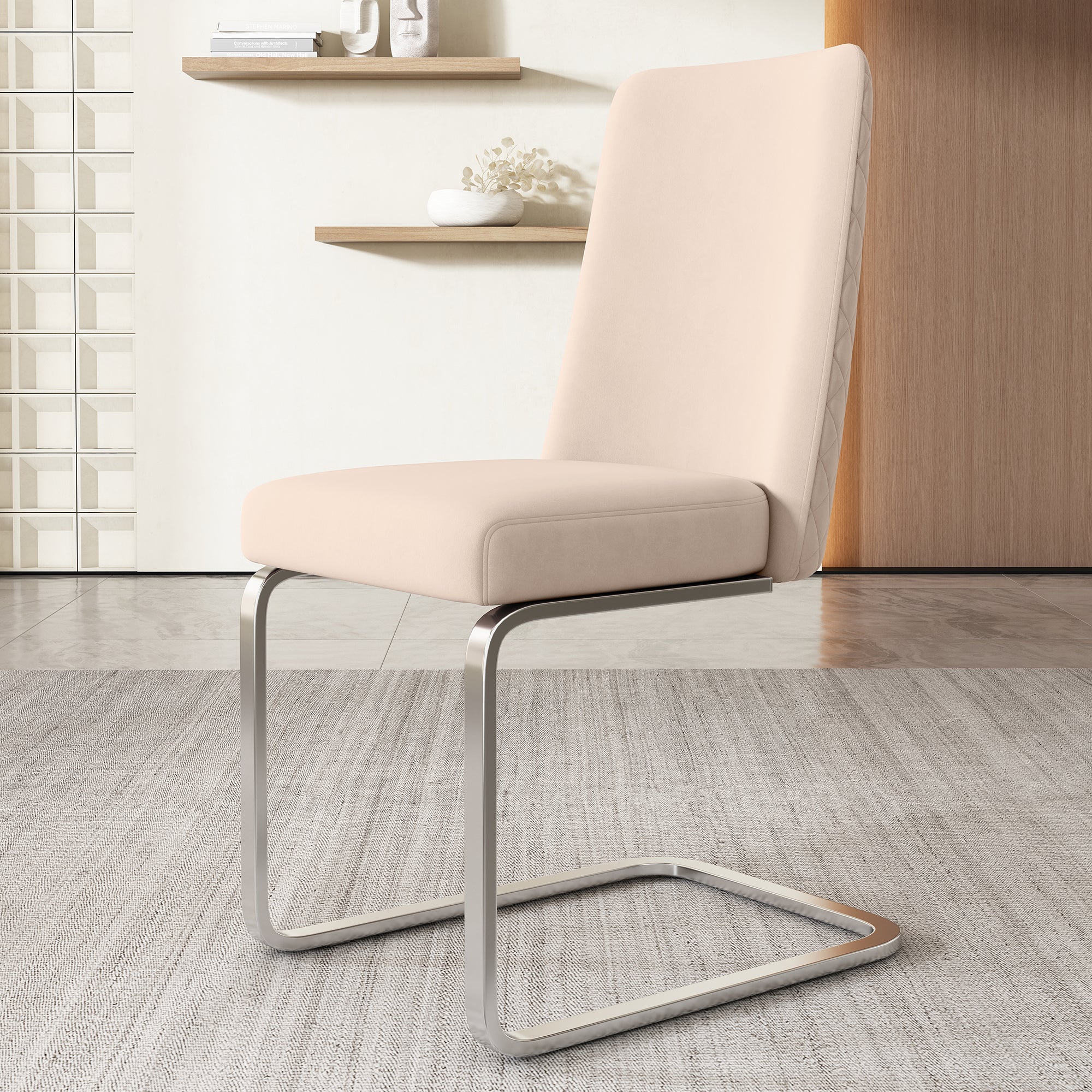 Logidon fluwelen eetkamerstoelen set van 4 beige met diamantrugdesign