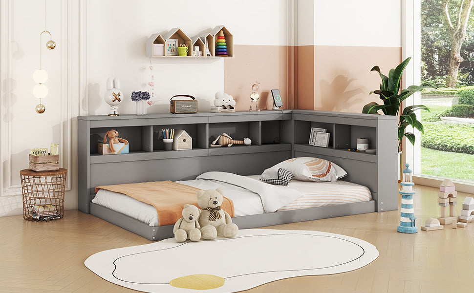 Logidon daybed 90x200 grijs inclusief stopcontact en USB lattenbodem
