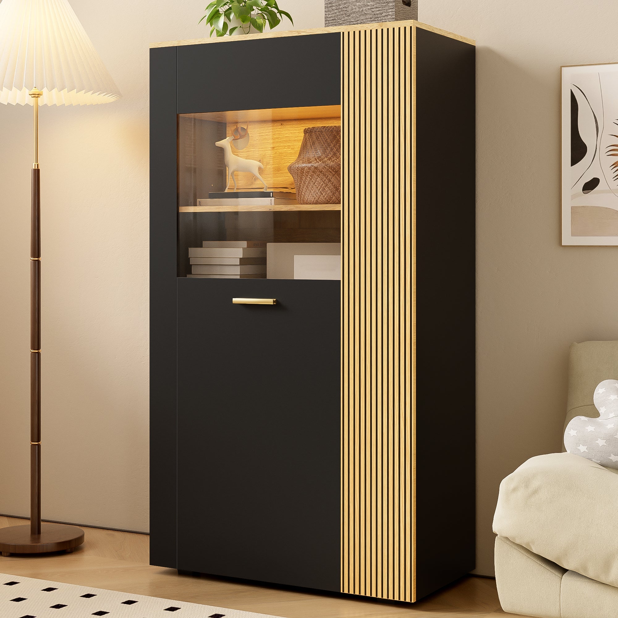 Logidon Moderne PB Opbergkast met LED 16 Kleuren Zwart