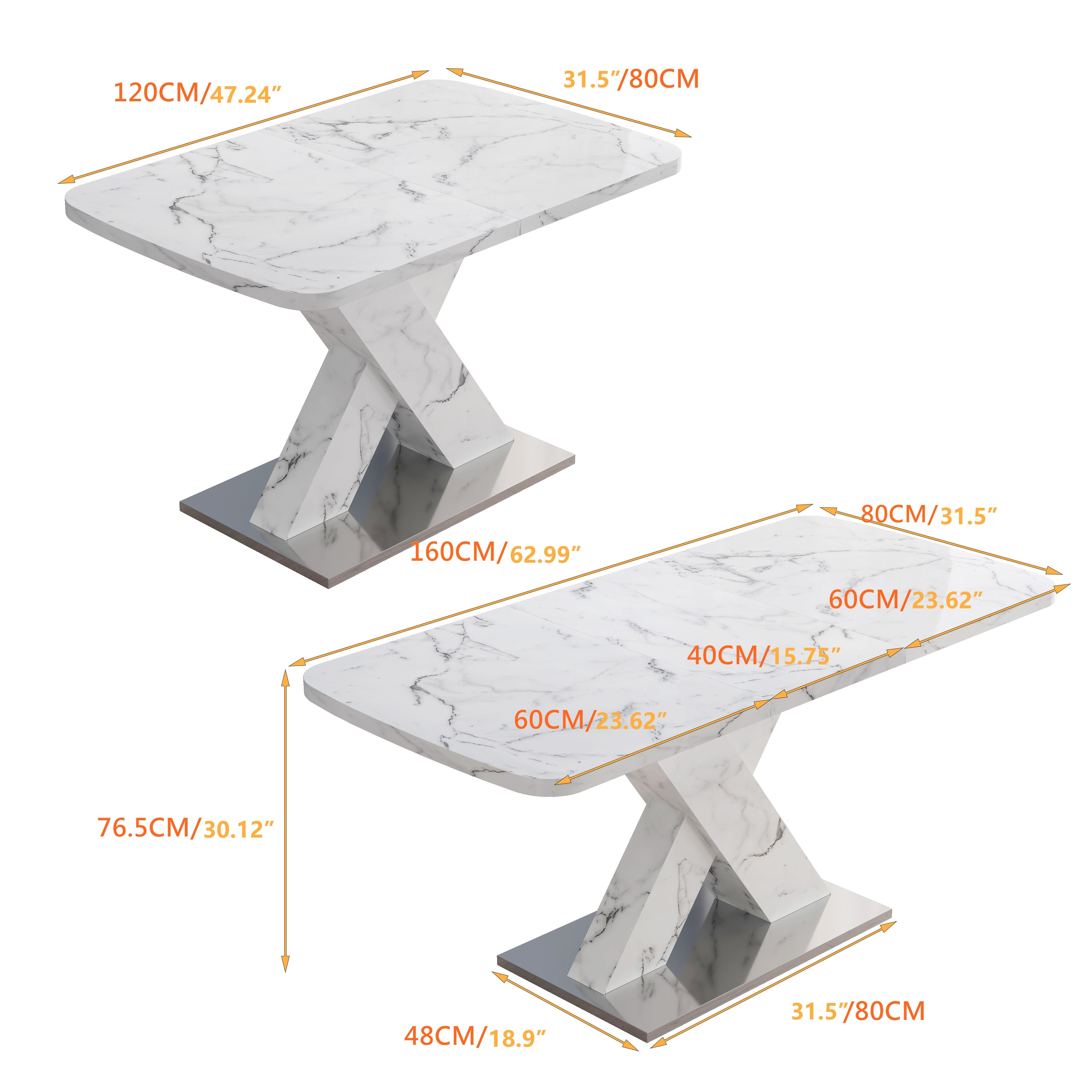 Logidon uitschuifbare eettafel 120-160 cm wit marmerlook X-frame