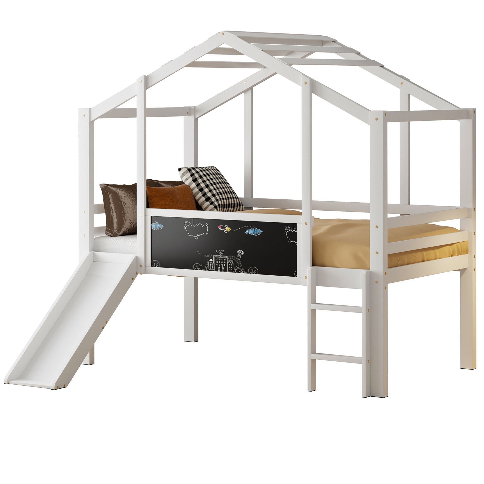 Logidon hoogslaper 90x200 wit met loftdesign en glijbaan