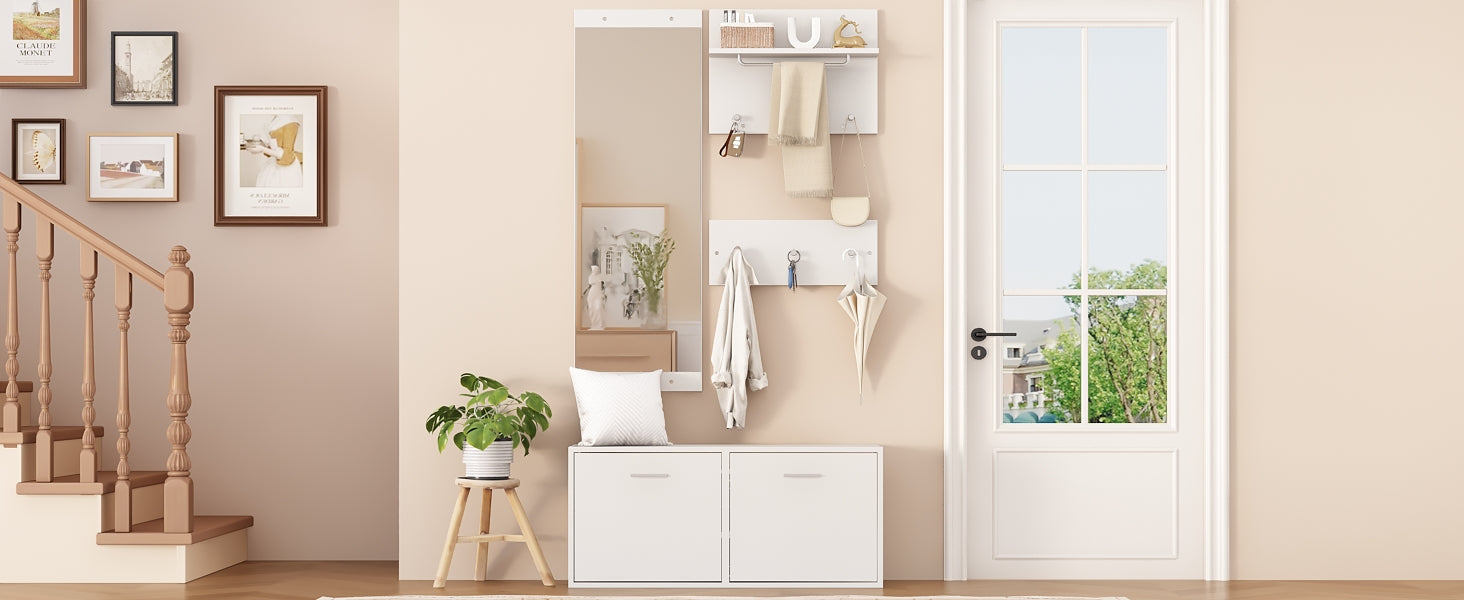 Logidon kledingkastset 4-delige spiegel schoenenkast wit 90x30x41,5 cm