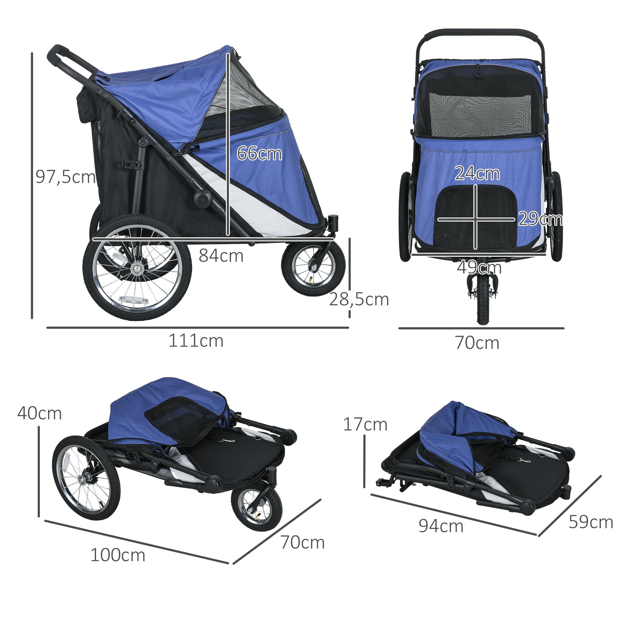 Logidon opvouwbare hondenbuggy blauw met gaasraam tot 30 kg