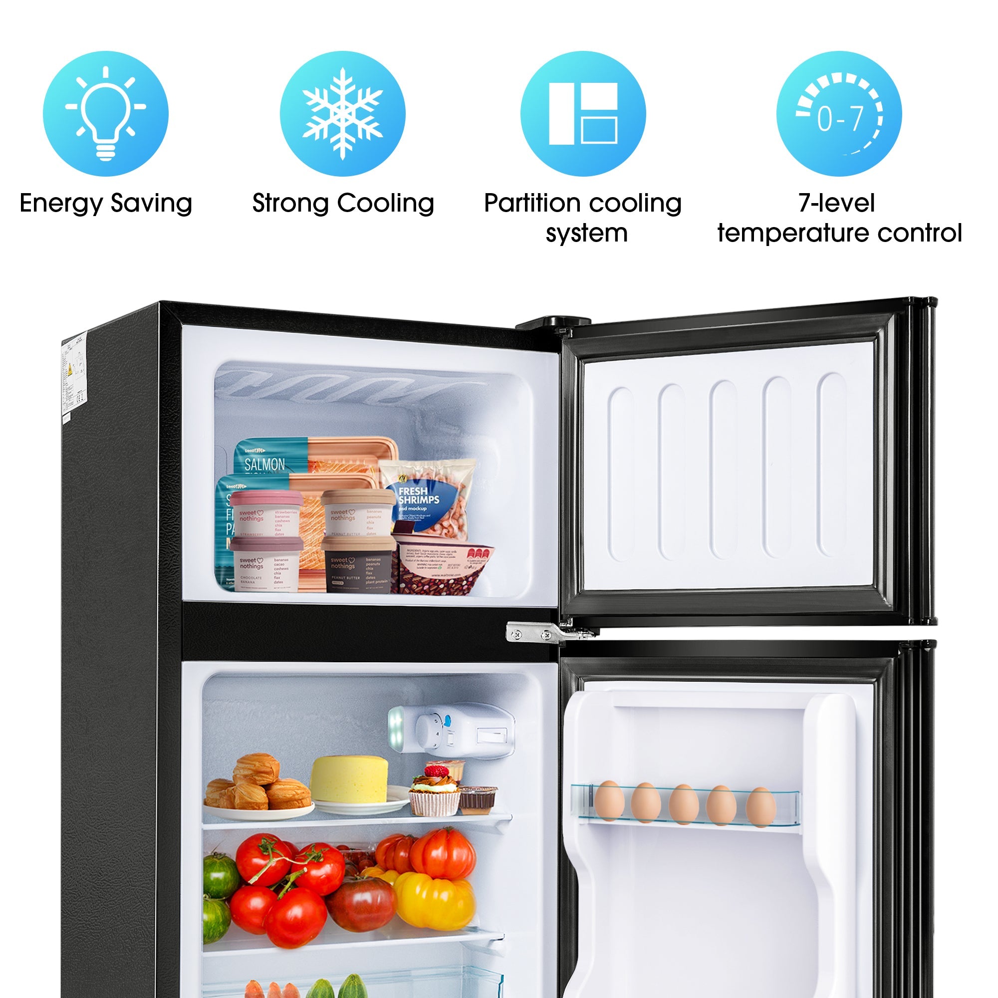 Logidon koel-vriescombinatie dubbele deur 86,8 cm hoog premium zwart
