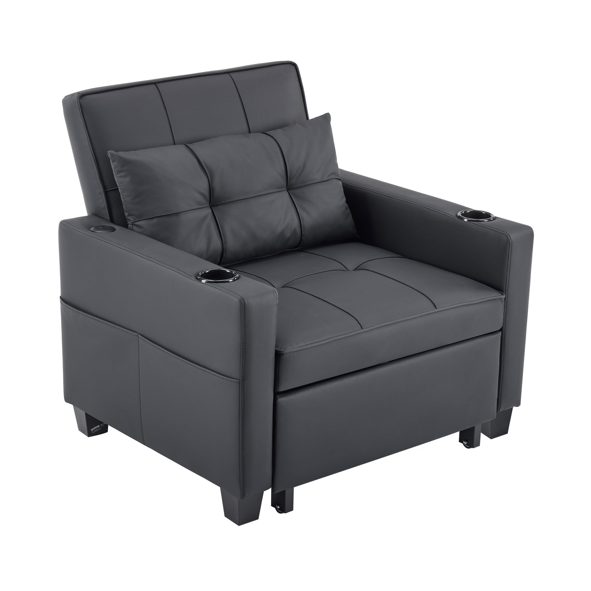 Logidon 3-in-1 uitschuifbare slaapbank, fauteuil, zwarte USB-bekerhouder