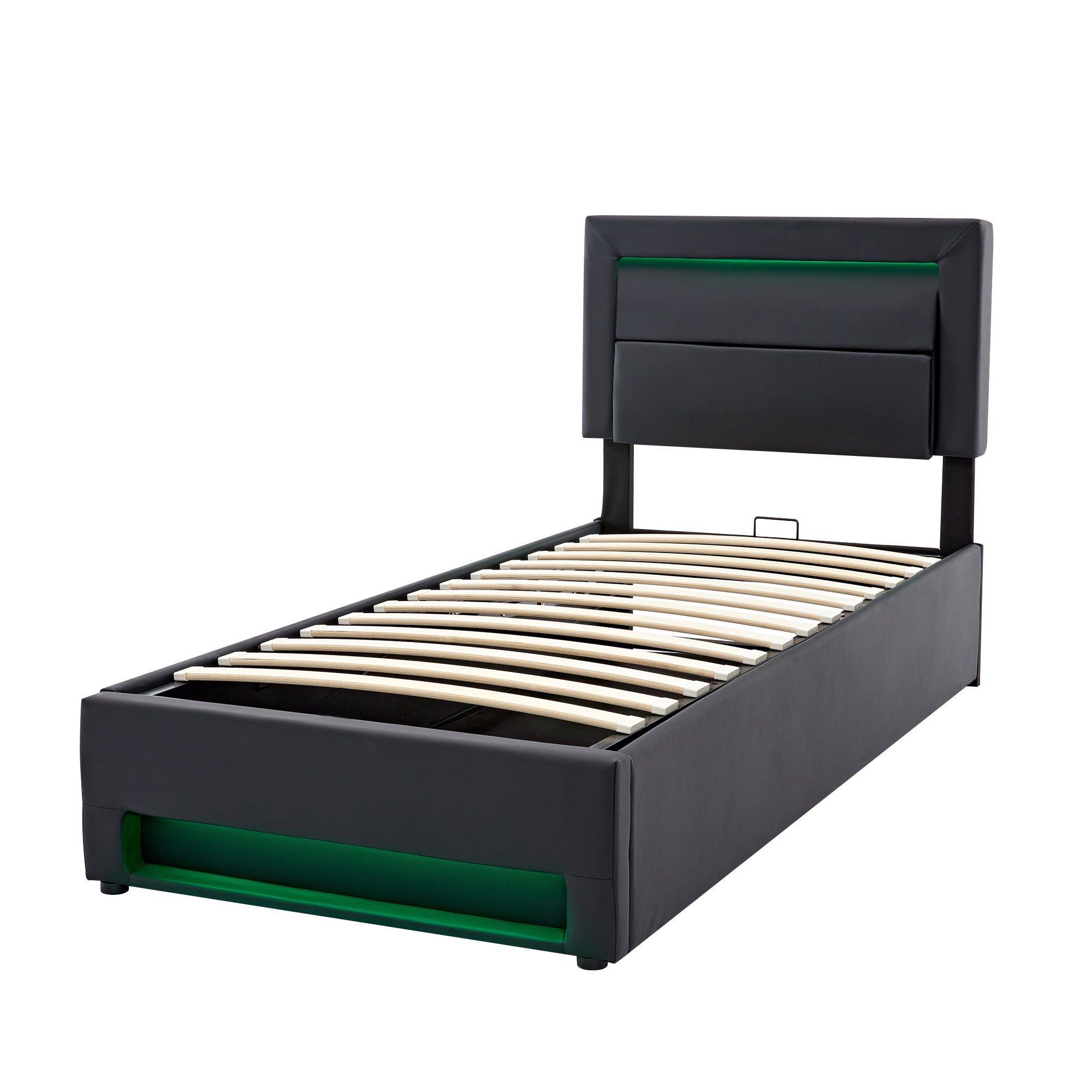 Logidon gestoffeerd bed 90x200 zwart USB-oplaadpoort LED-verlichting