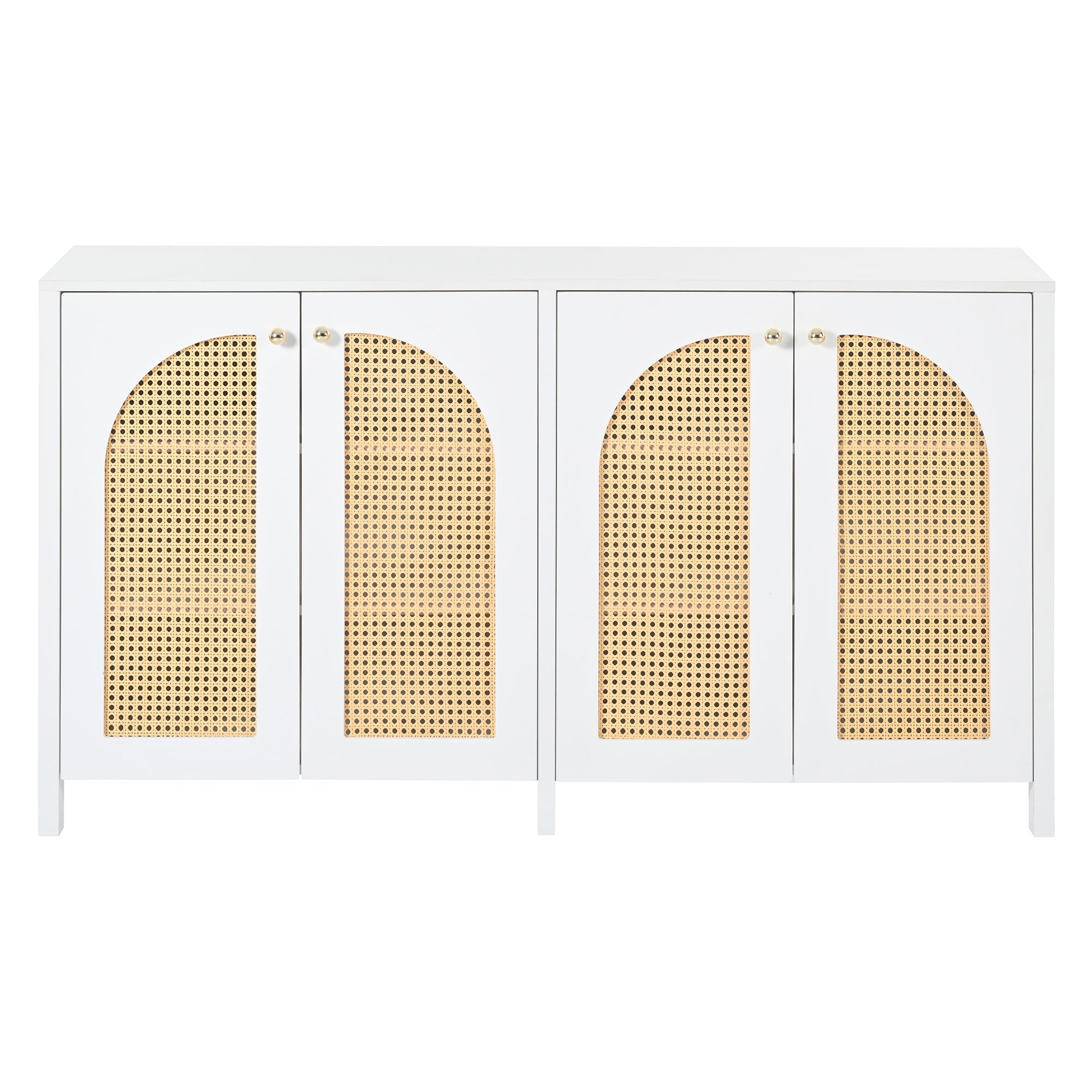 Logidon Modern dressoir 4 rotan deuren wit 145x40x80 cm