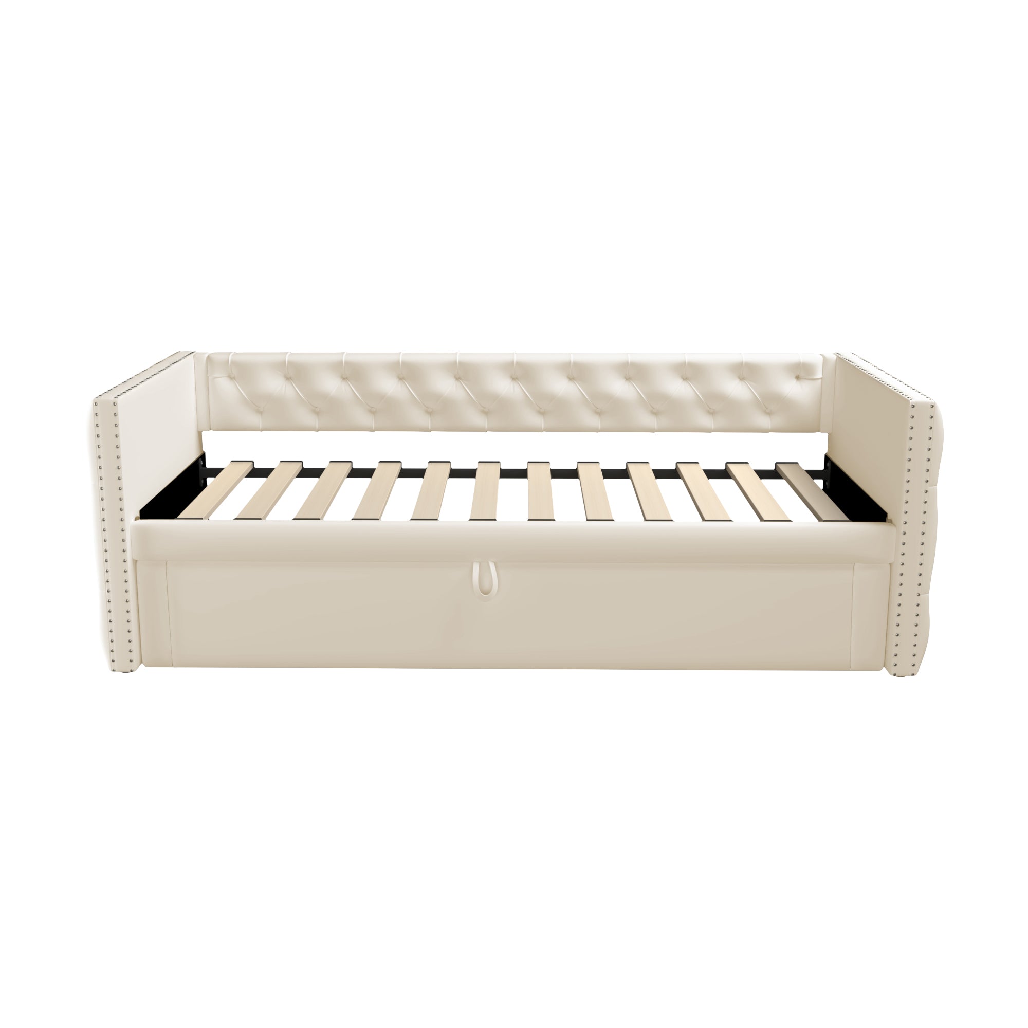 Logidon gestoffeerd bed slaapbank 90x200 beige fluwelen lattenbodem