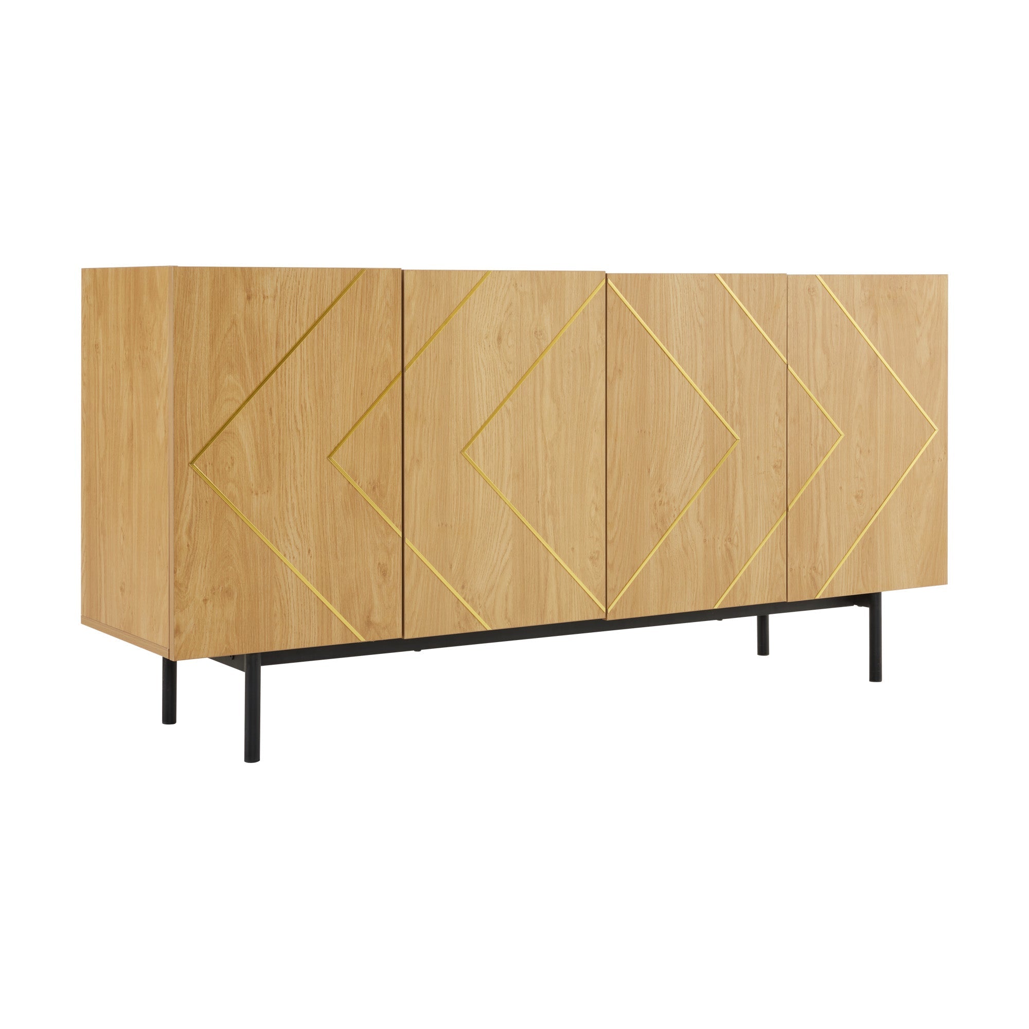 Logidon dressoir naturel hout met metalen inleg en 4 deuren 160 x 40 cm