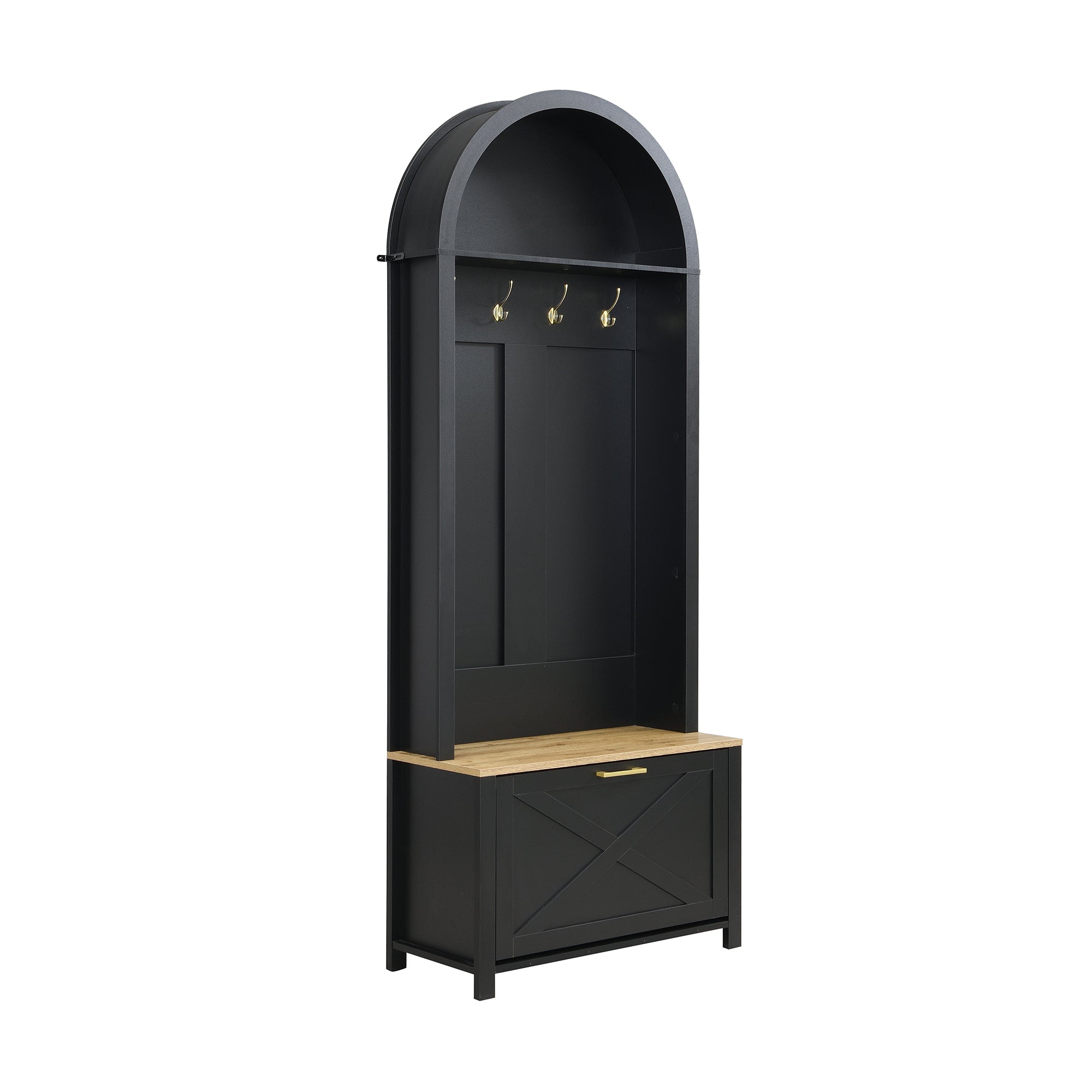 Logidon Garderobekast Zwart 75x35x195 cm Halboom met Schoenenrek