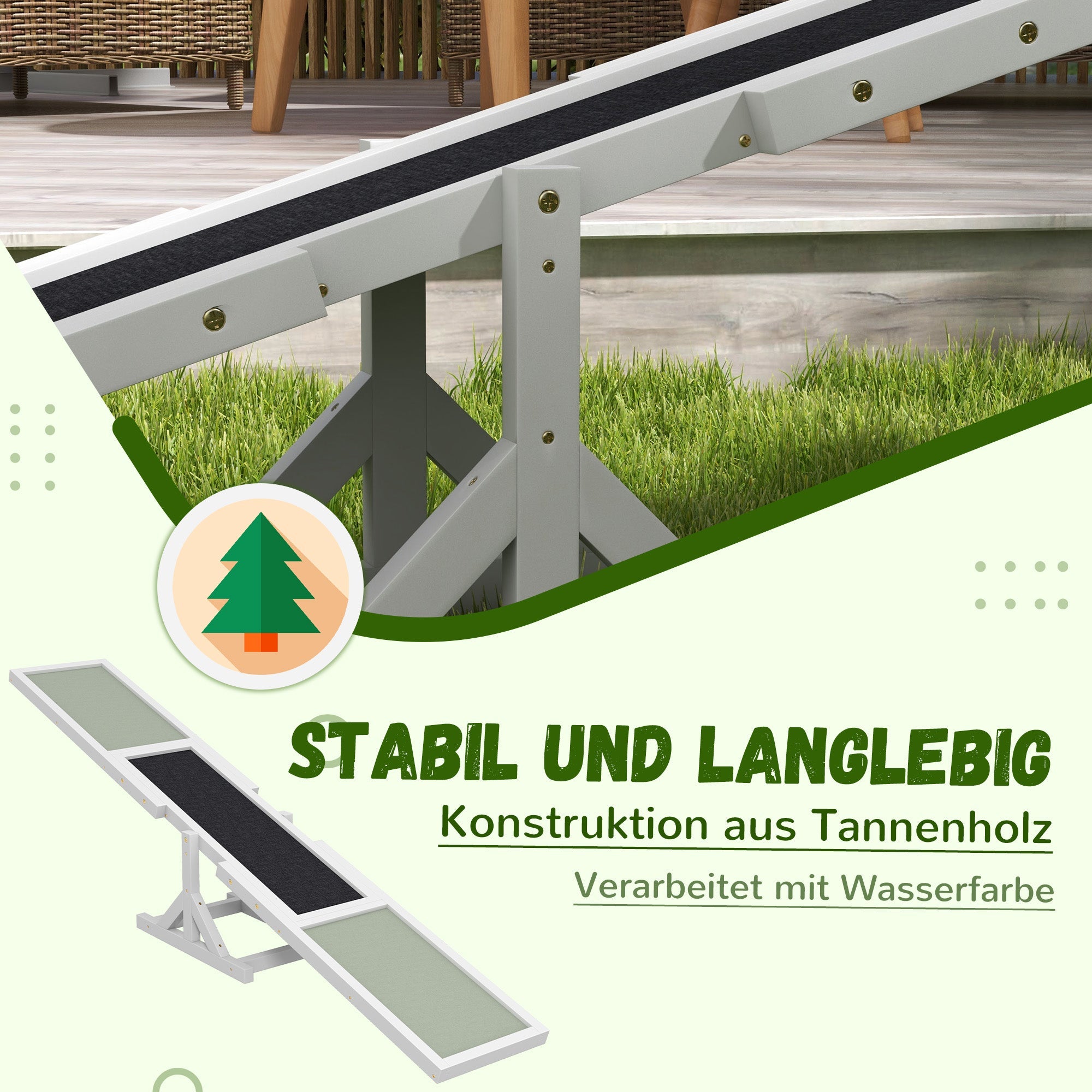 Logidon Hondenschommel Evenwichtsramp Hout Wit 180x30x30 cm Antislip