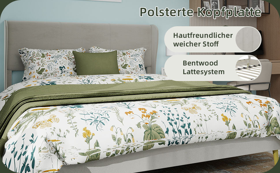 Logidon modern gestoffeerd bed 160x200 beige gevoerd hoofdeinde