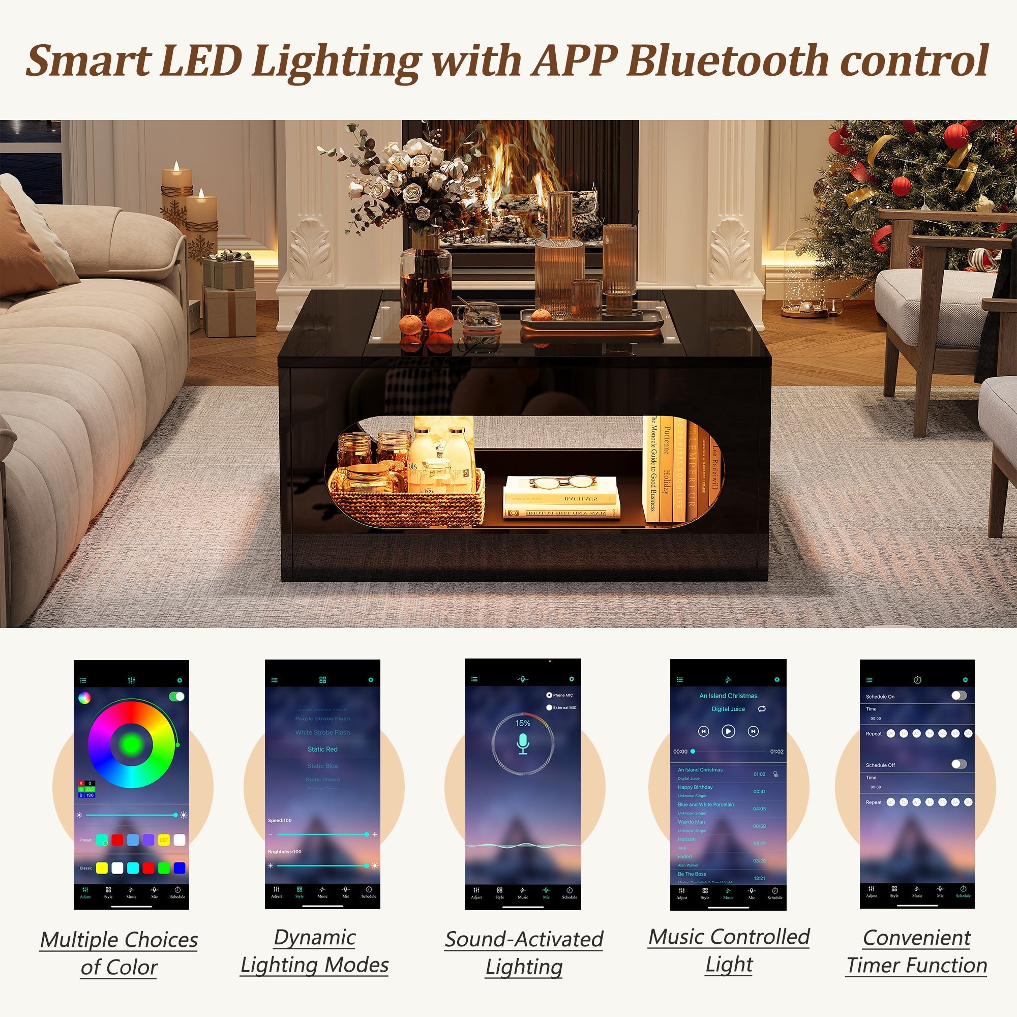 Logidon LED salontafel 70x70 cm vierkant zwart MDF glasblad