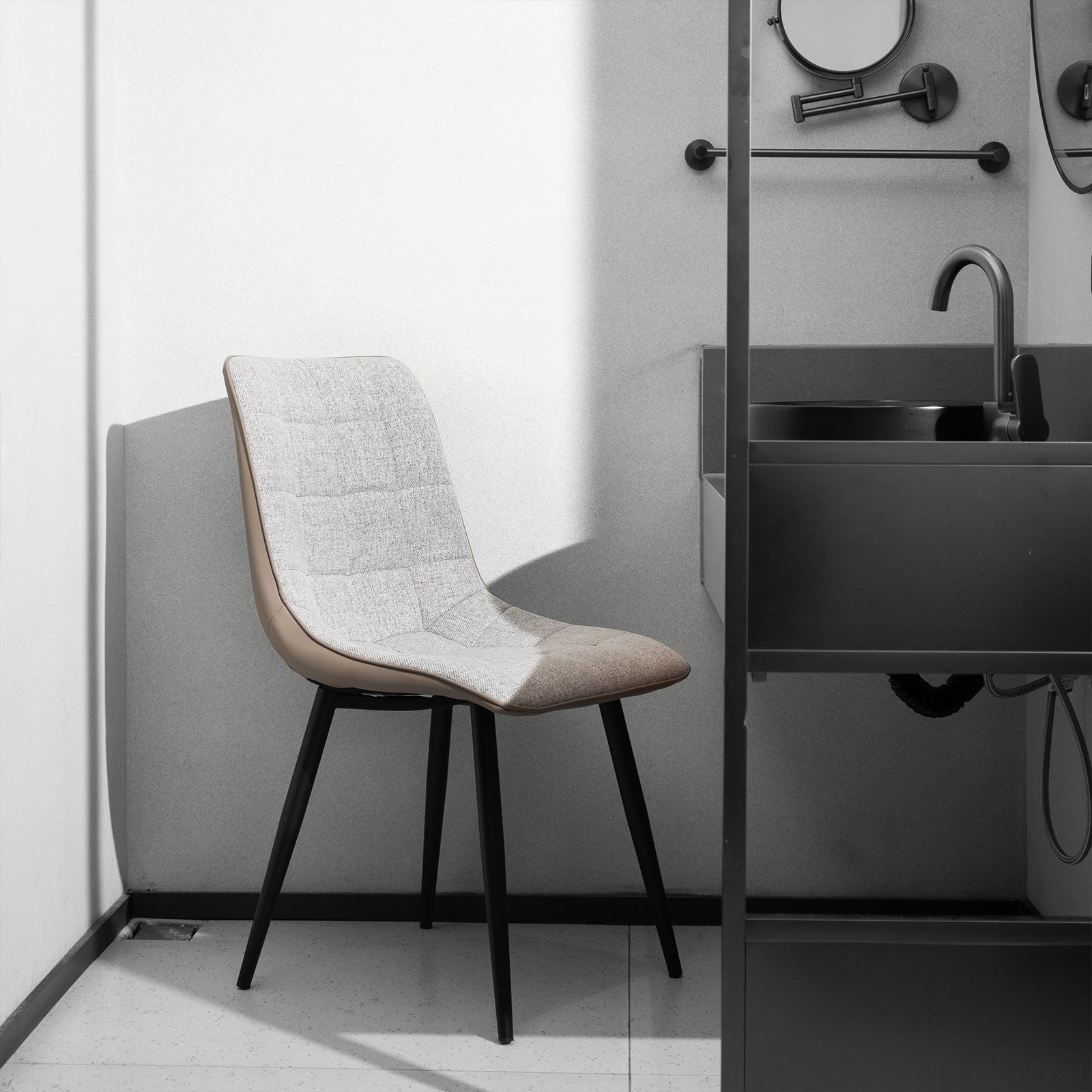 Logidon set van 2 gestoffeerde stoelen grijs linnen stof kunstleer metalen frame