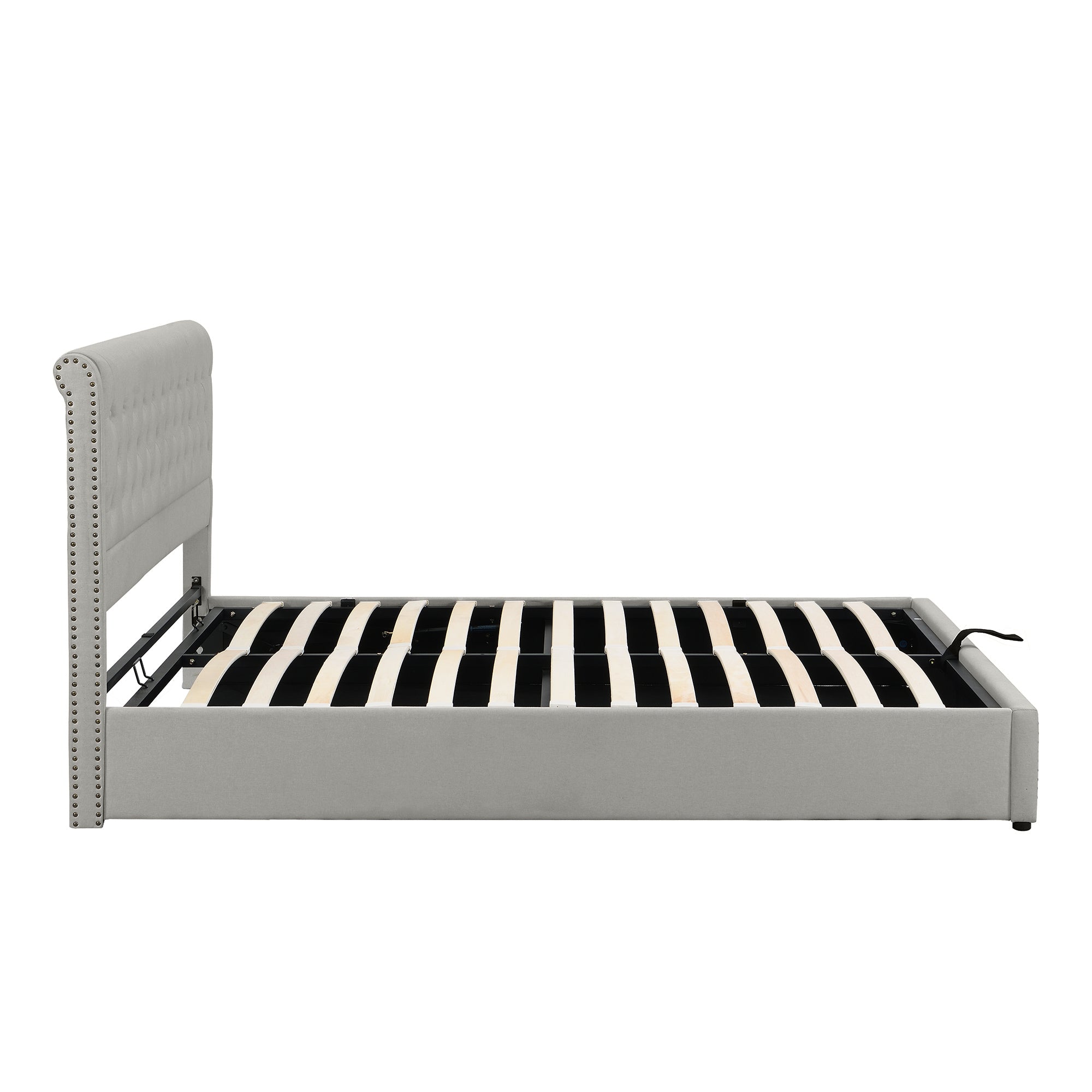Logidon gestoffeerd bed 140x190 cm grijs katoen-linnen opbergruimte