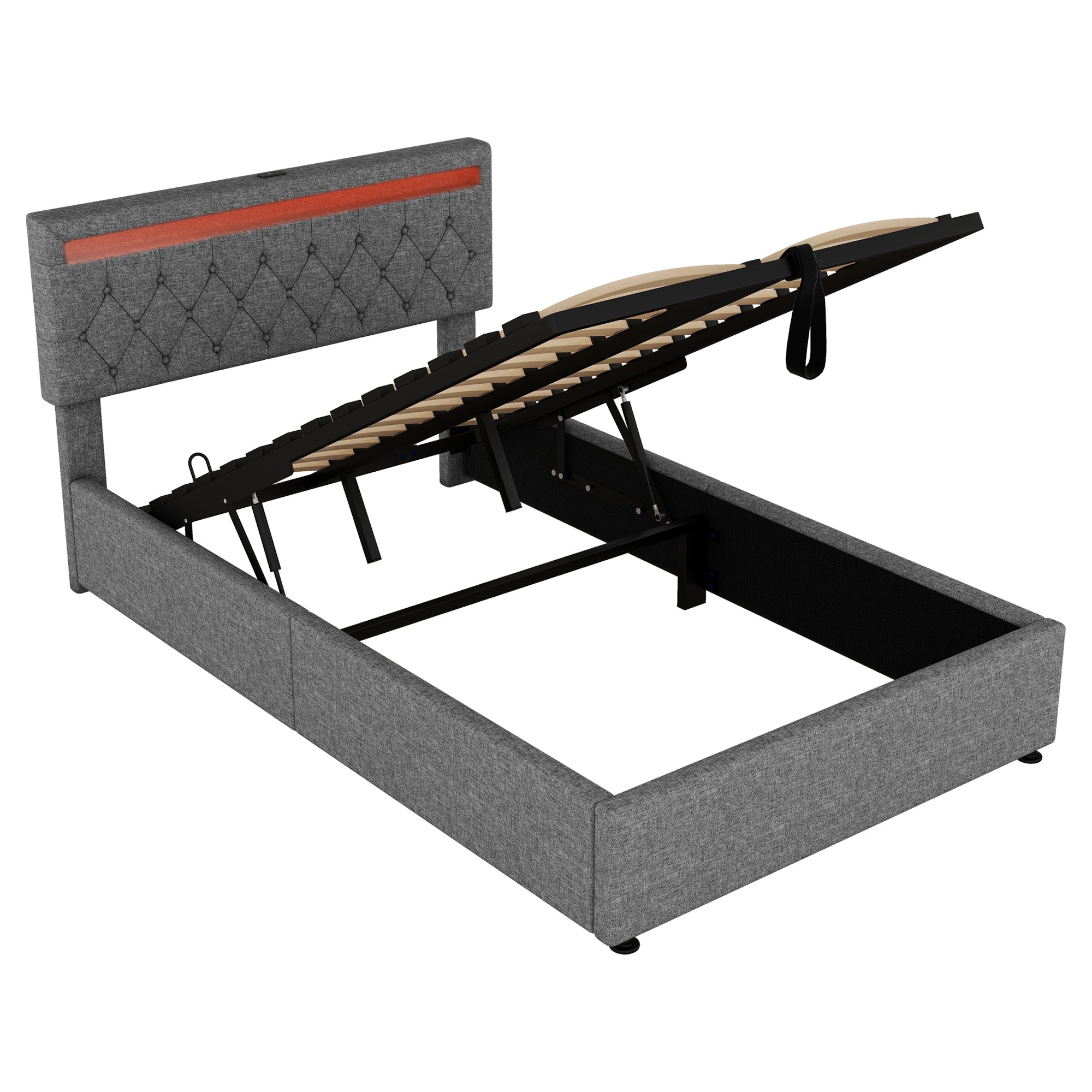 Logidon 140x200 cm gewatteerd bed met sfeerlichtopberger grijs